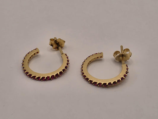 18K Yellow Gold Ruby Hoop Earrings 0.625 Inch 2.4g Solid Gold Fine Jewelry Gift for Her