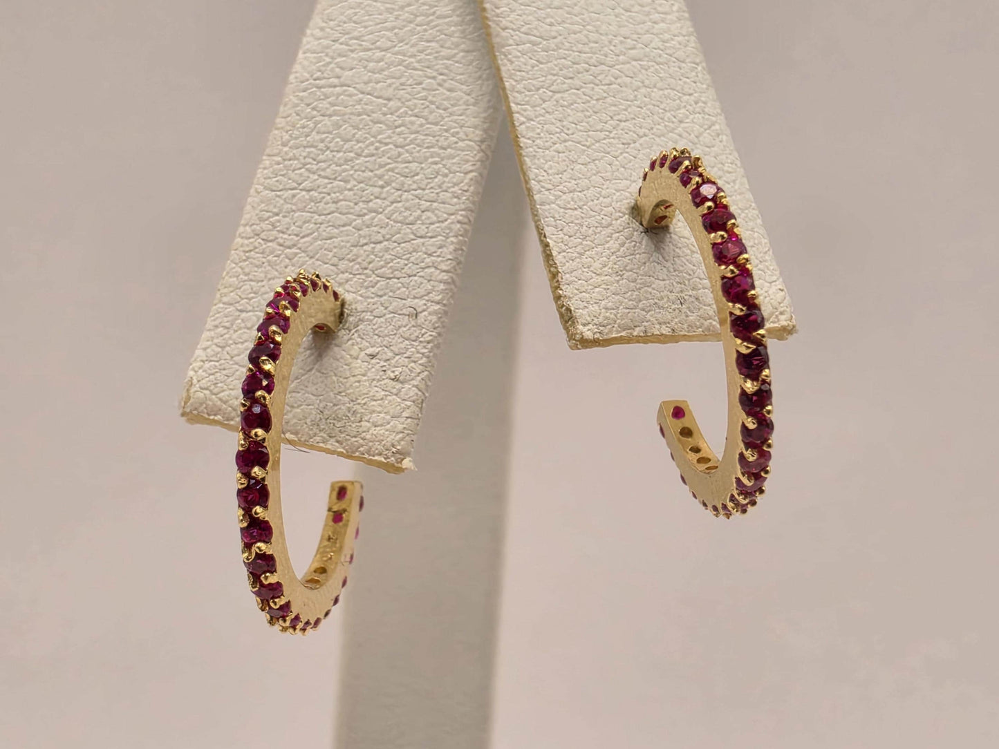 18K Yellow Gold Ruby Hoop Earrings 0.625 Inch 2.4g Solid Gold Fine Jewelry Gift for Her