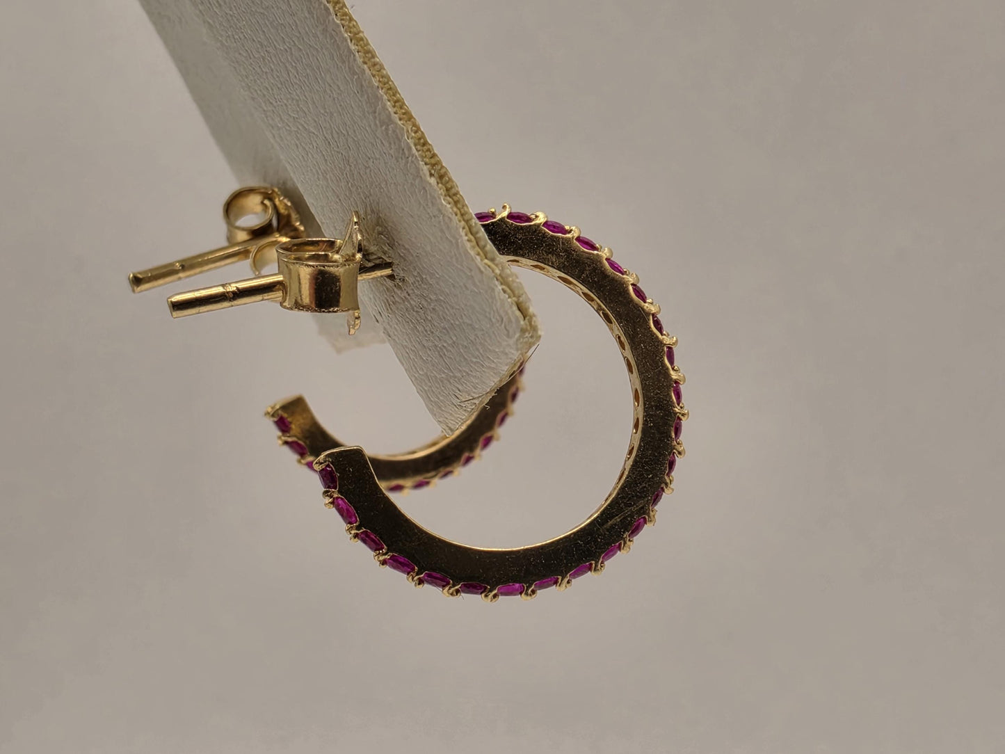 18K Yellow Gold Ruby Hoop Earrings 0.625 Inch 2.4g Solid Gold Fine Jewelry Gift for Her