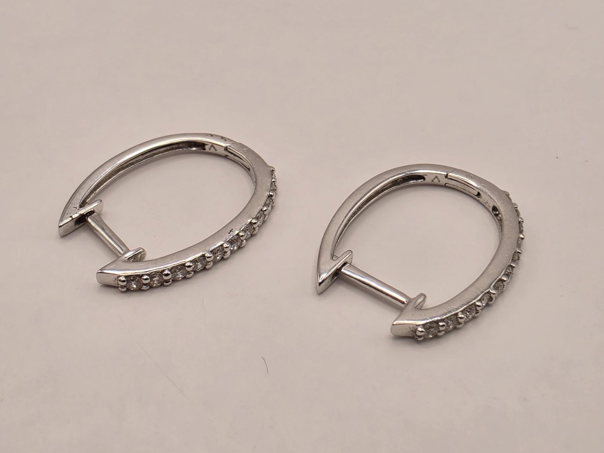 14K White Gold CZ Huggie Hoop Earrings 0.5 Inch 1.4g Cubic Zirconia Solid Gold Fine Jewelry Gift for Her