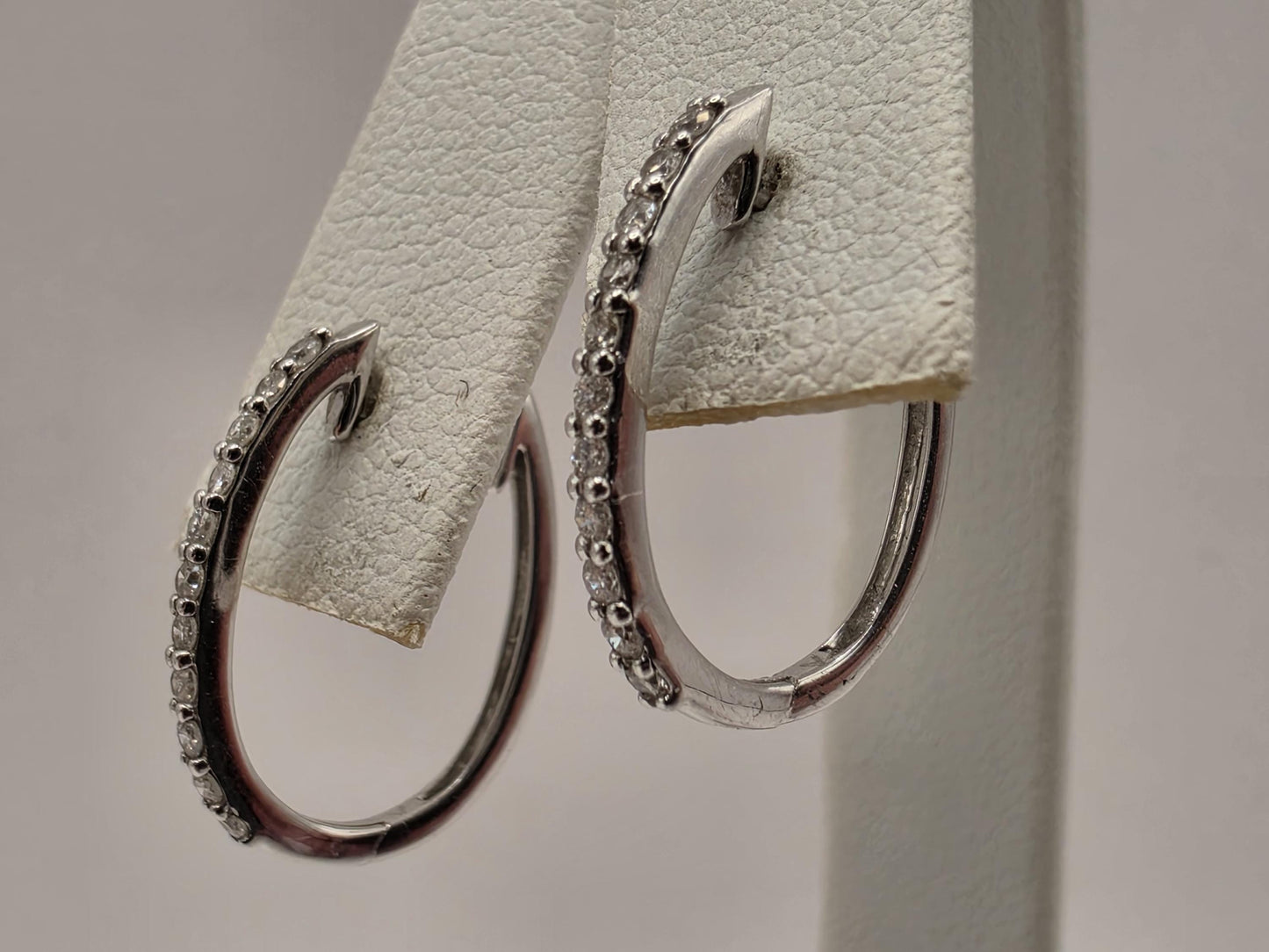 14K White Gold CZ Huggie Hoop Earrings 0.5 Inch 1.4g Cubic Zirconia Solid Gold Fine Jewelry Gift for Her