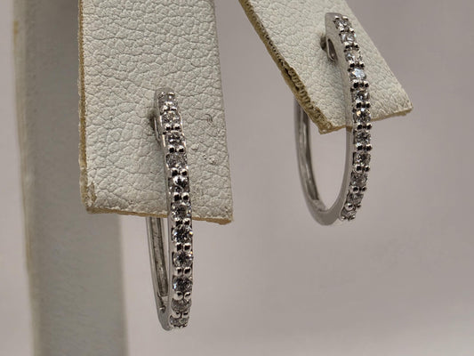 14K White Gold CZ Huggie Hoop Earrings 0.5" 1.4g