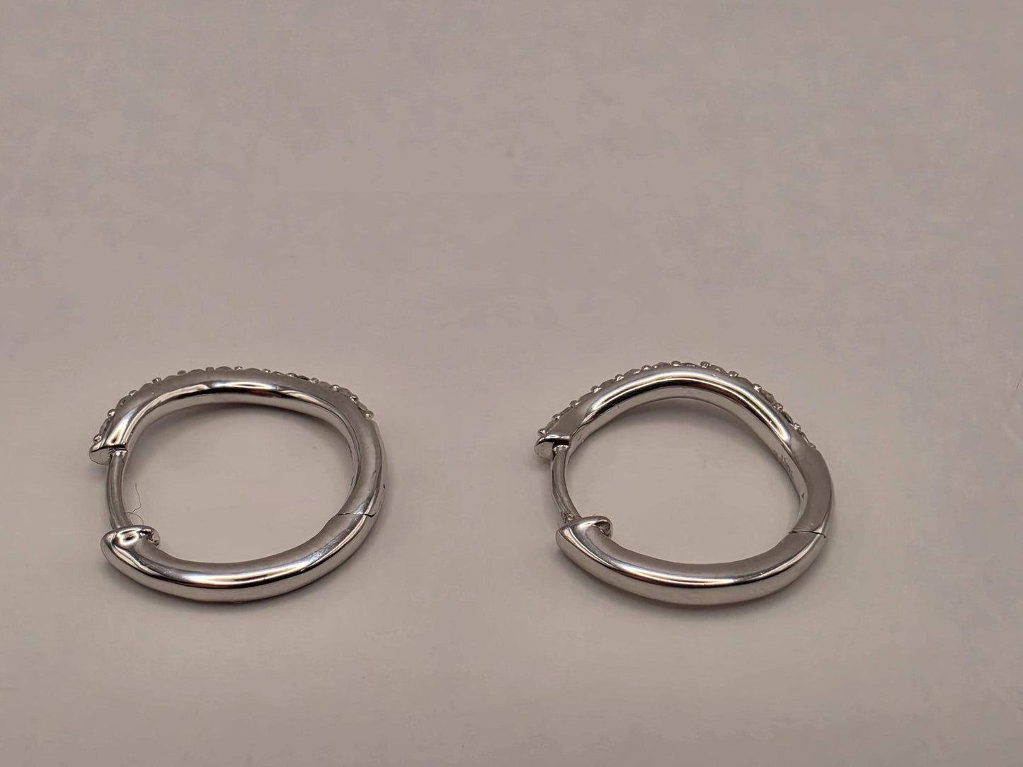 18K White Gold CZ Hoop Earrings 0.5 Inch 1.4g Cubic Zirconia Solid Gold Fine Jewelry Gift for Her