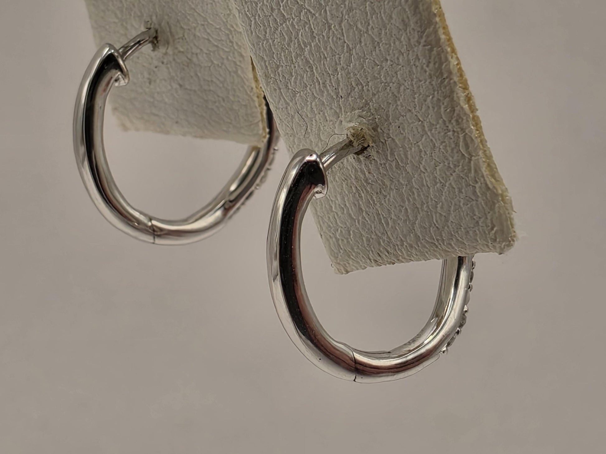 18K White Gold CZ Hoop Earrings 0.5 Inch 1.4g Cubic Zirconia Solid Gold Fine Jewelry Gift for Her