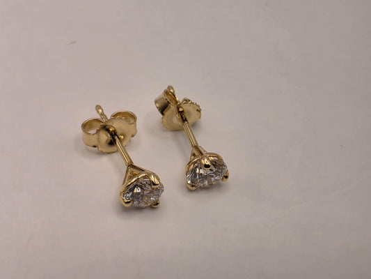 14K Yellow Gold CZ Solitaire Stud Earrings 0.25 Inch 0.6g Cubic Zirconia Solid Gold Fine Jewelry Gift for Her
