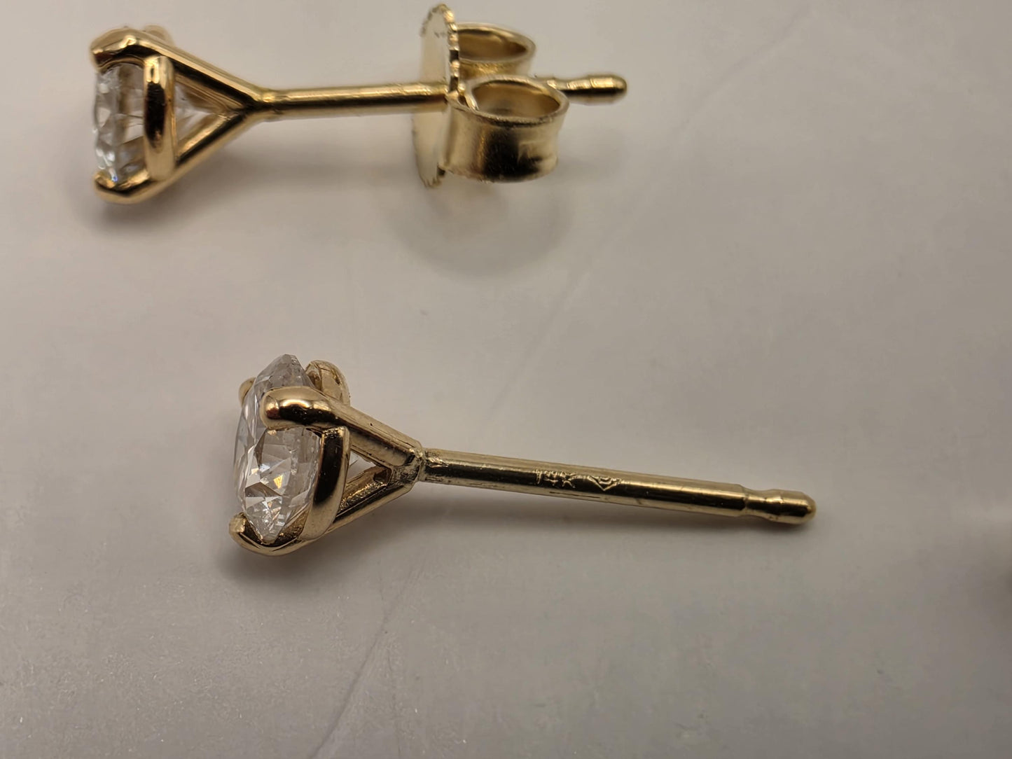 14K Yellow Gold CZ Solitaire Stud Earrings 0.25 Inch 0.6g Cubic Zirconia Solid Gold Fine Jewelry Gift for Her