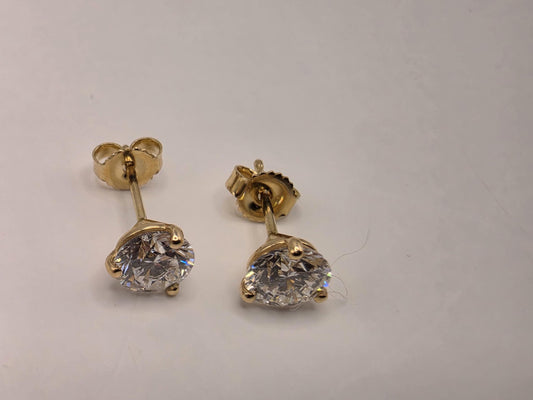 14K Yellow Gold CZ Solitaire Stud Earrings 0.25 Inch 1g Cubic Zirconia Solid Gold Fine Jewelry Gift for Her