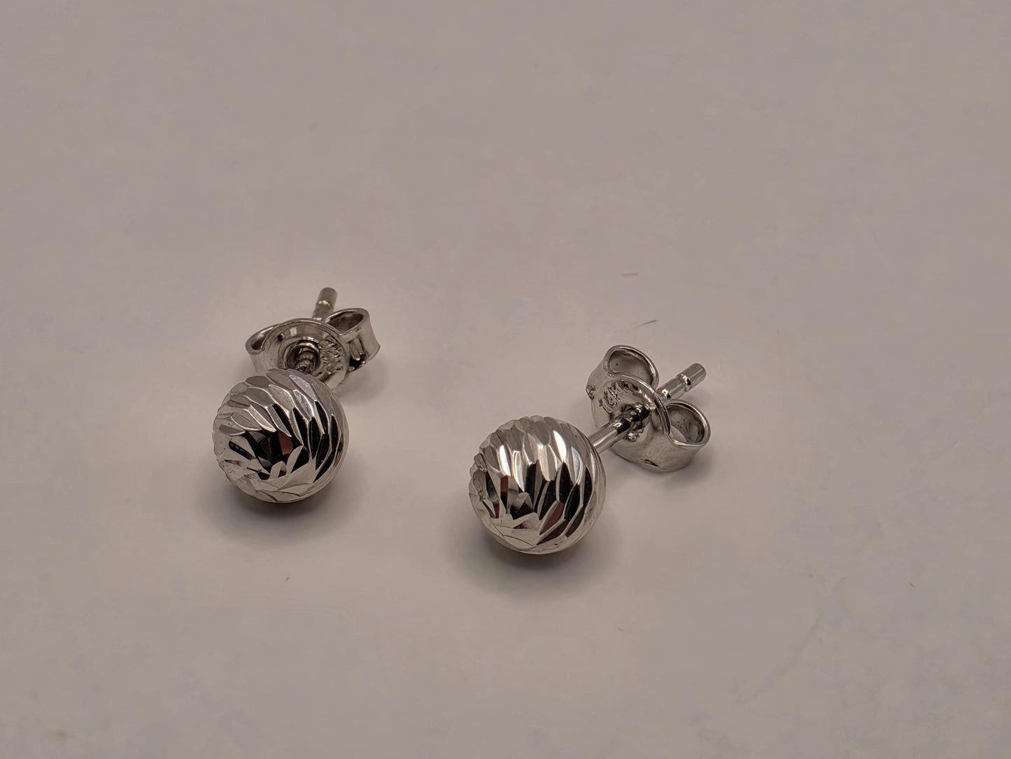 14K White Gold Faceted Ball Stud Earrings 0.25 Inch 1.1g Solid Gold Fine Jewelry Gift for Her