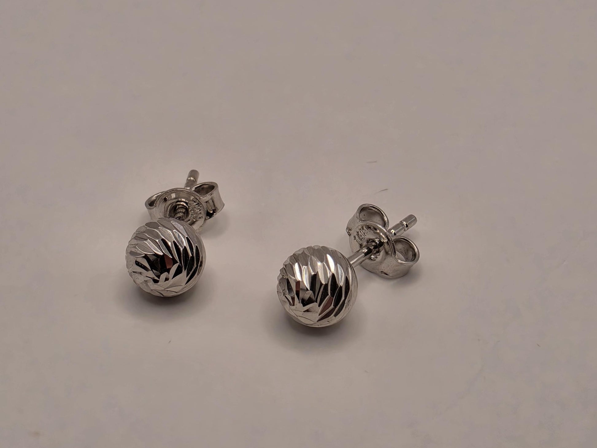 14K White Gold Faceted Ball Stud Earrings 0.25 Inch 1.1g Solid Gold Fine Jewelry Gift for Her