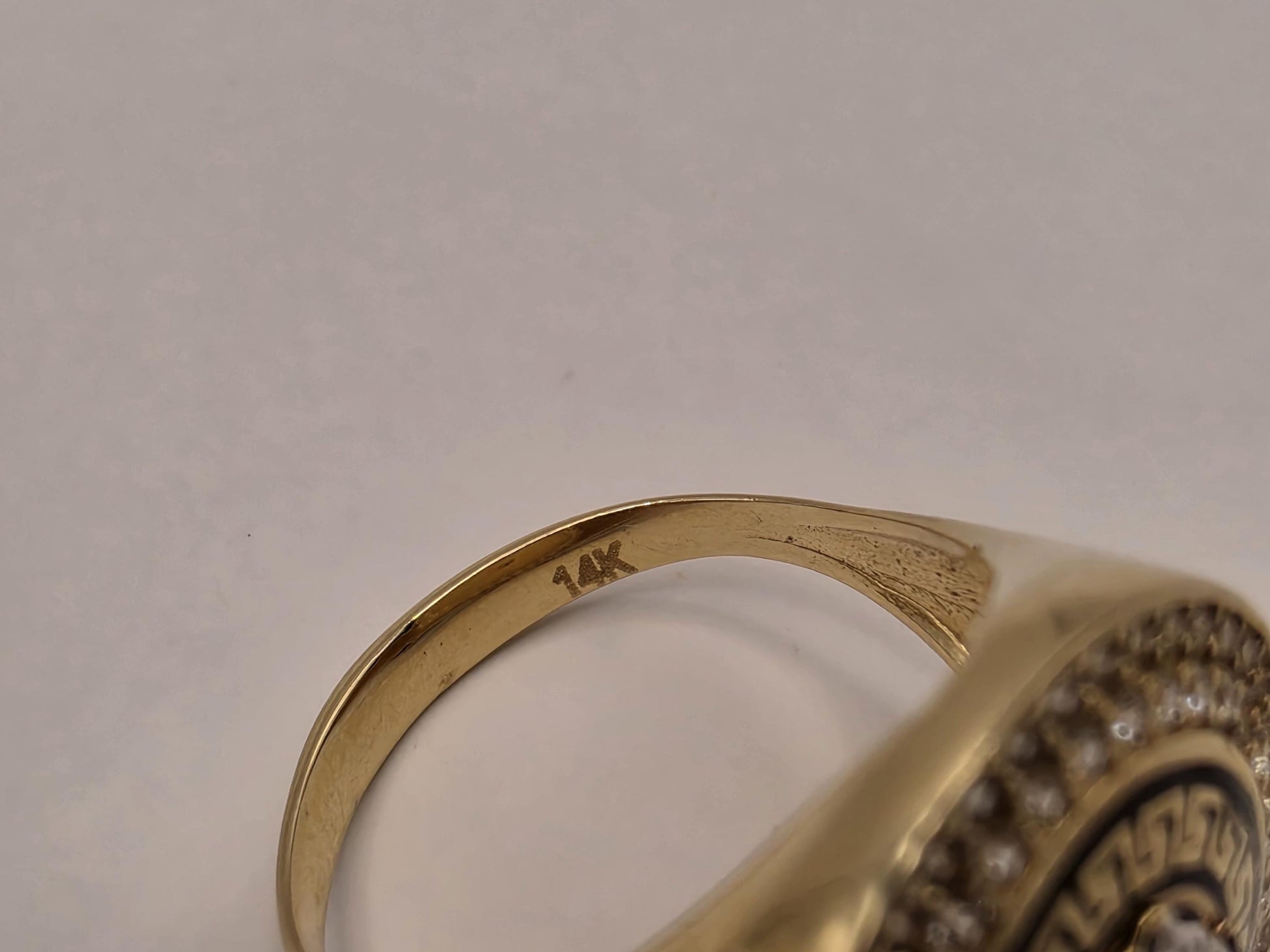 14K Yellow Gold CZ Medusa Greek Key Statement Ring Size 7 5.4g Cubic Zirconia Solid Gold Greek Key Statement Fine Jewelry
