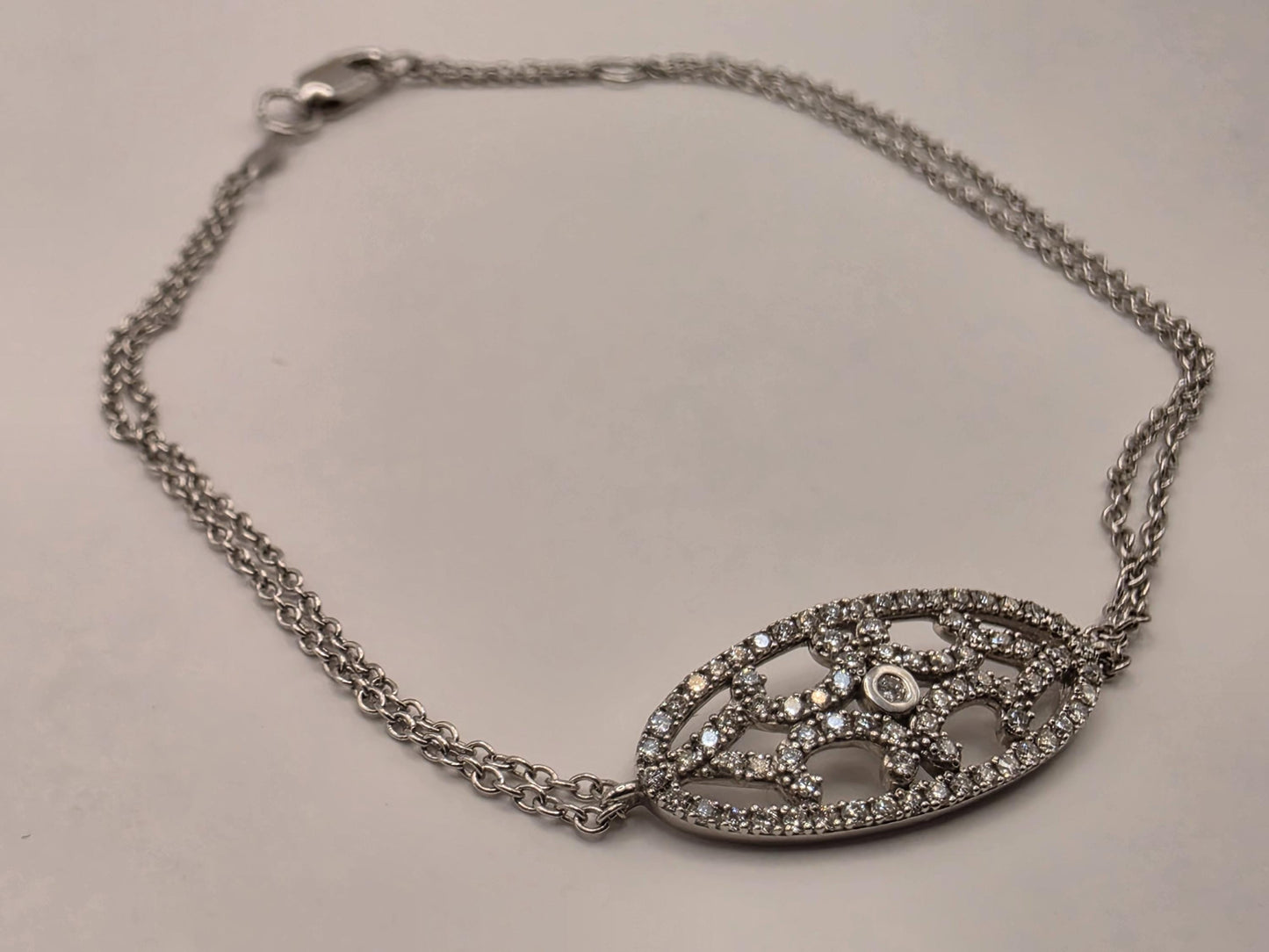 14K White Gold 0.25 CT Natural Diamond Filigree Bracelet 7" 2.1g