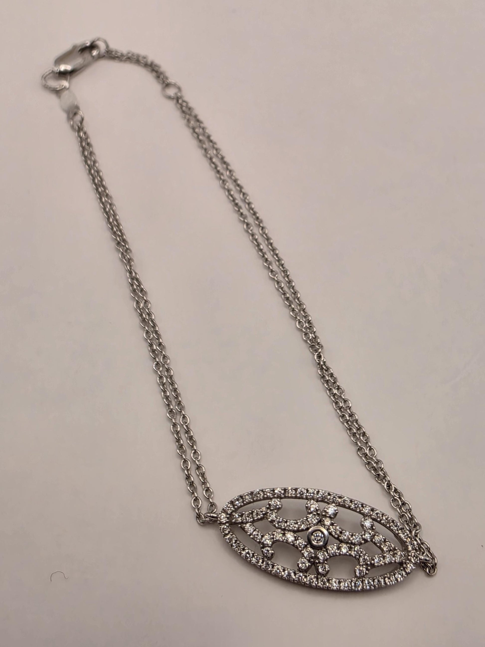 14K White Gold 0.25 CT Natural Diamond Filigree Bracelet 7 Inch 2.1g Solid Gold Fine Jewelry Gift for Her