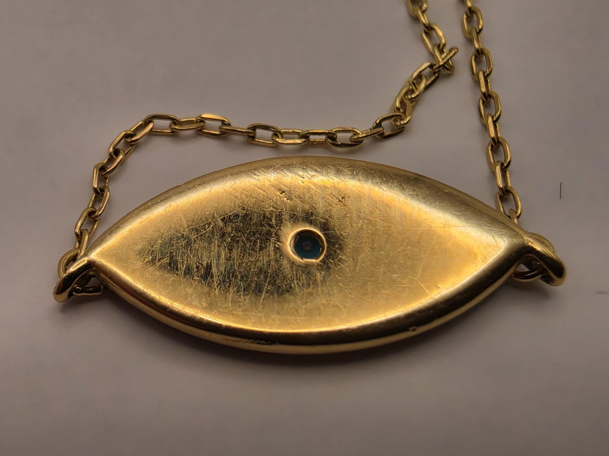 18K Yellow Gold Black Enamel Lab Diamond Evil Eye Necklace 16.5 Inch 2.3g Solid Gold Protection Amulet Fine Jewelry