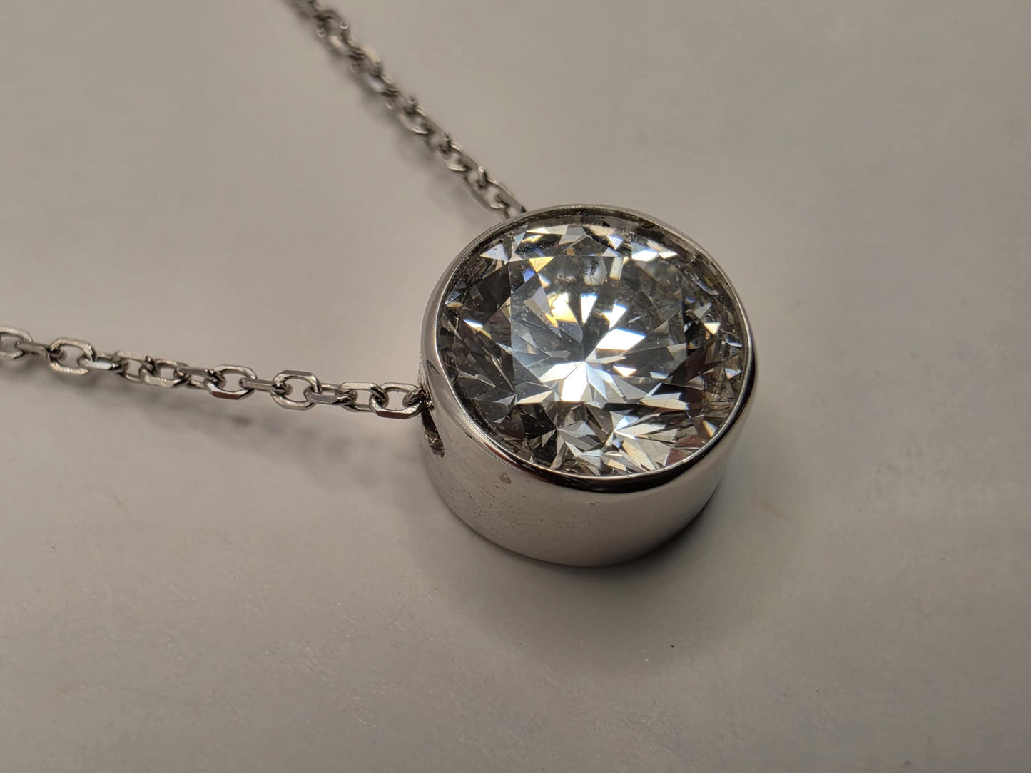 14K White Gold 1.1 CT Lab Diamond Solitaire Necklace 18 Inch 1.8g Solid Gold Fine Jewelry Gift for Her