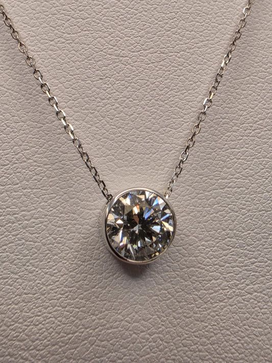 14K White Gold 1.1 CT Lab Diamond Solitaire Necklace 18" 1.8g