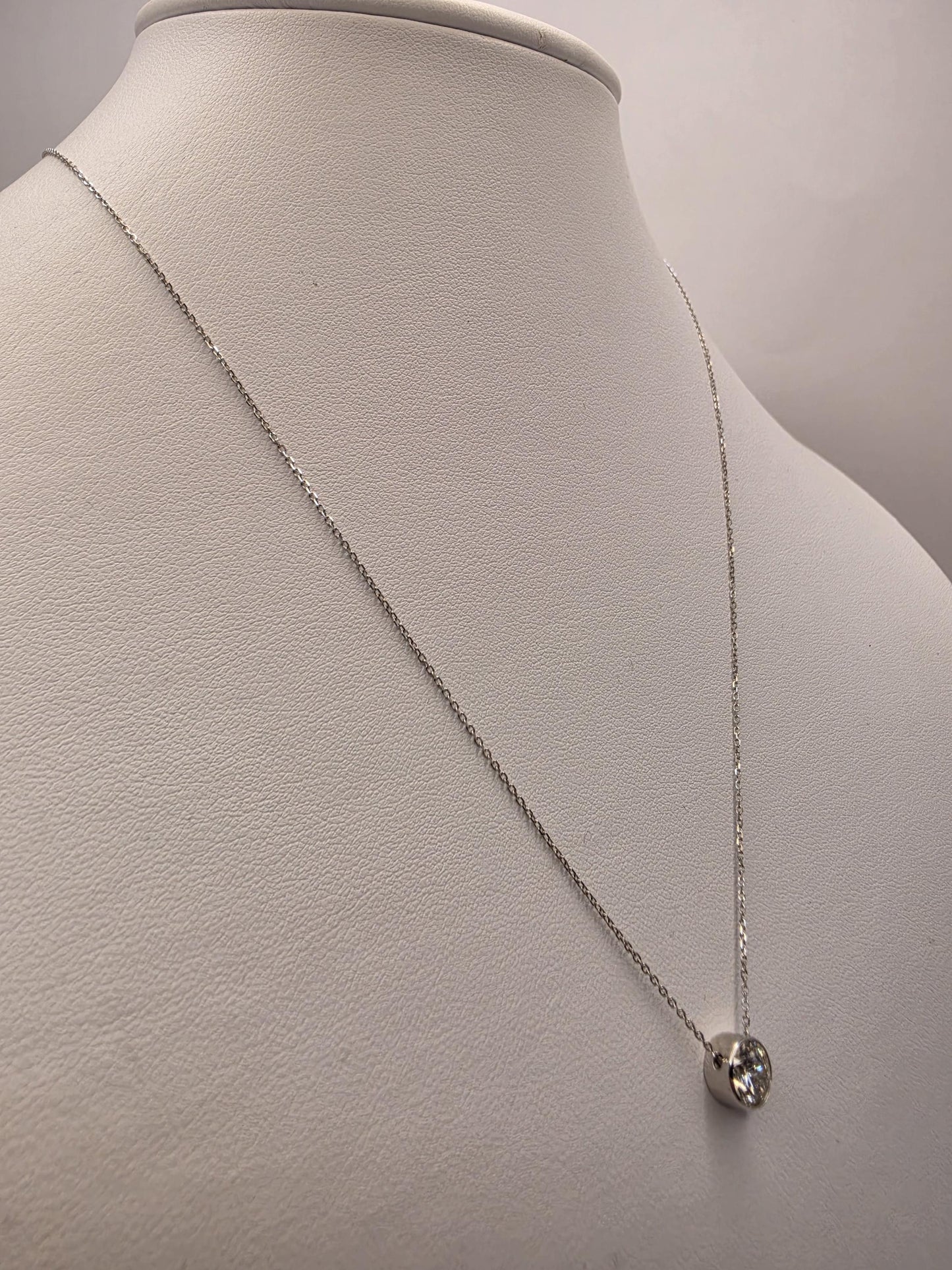 14K White Gold 1.1 CT Lab Diamond Solitaire Necklace 18 Inch 1.8g Solid Gold Fine Jewelry Gift for Her