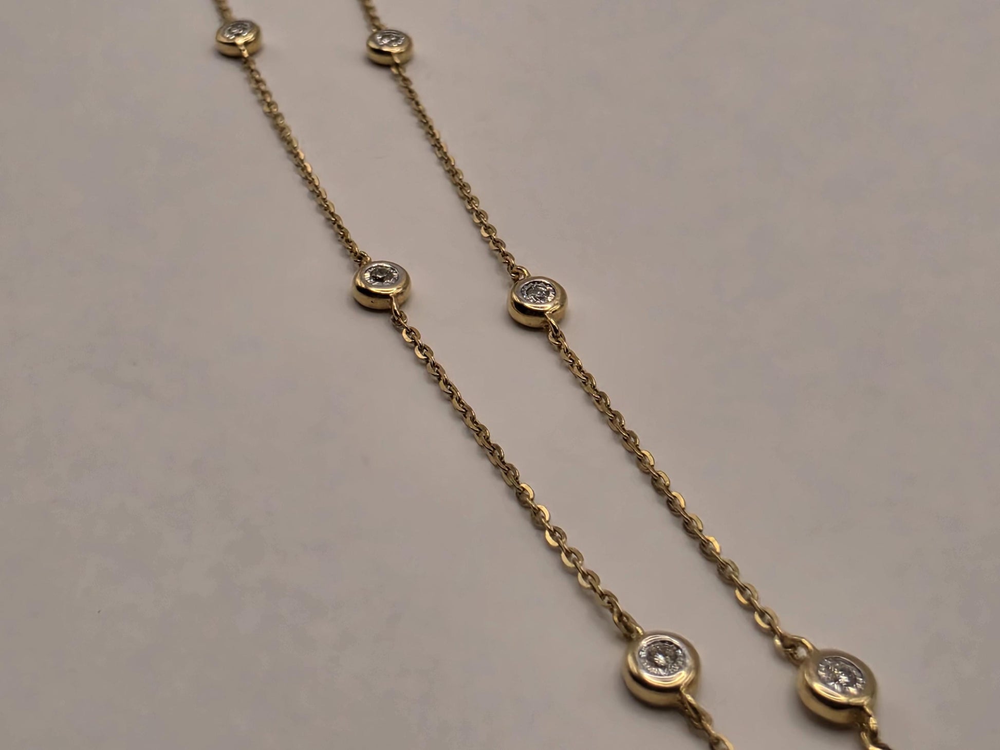 14K Yellow Gold Natural Diamond Station Necklace 18 Inch 2.4g Solid Gold Fine Jewelry Gift for Her