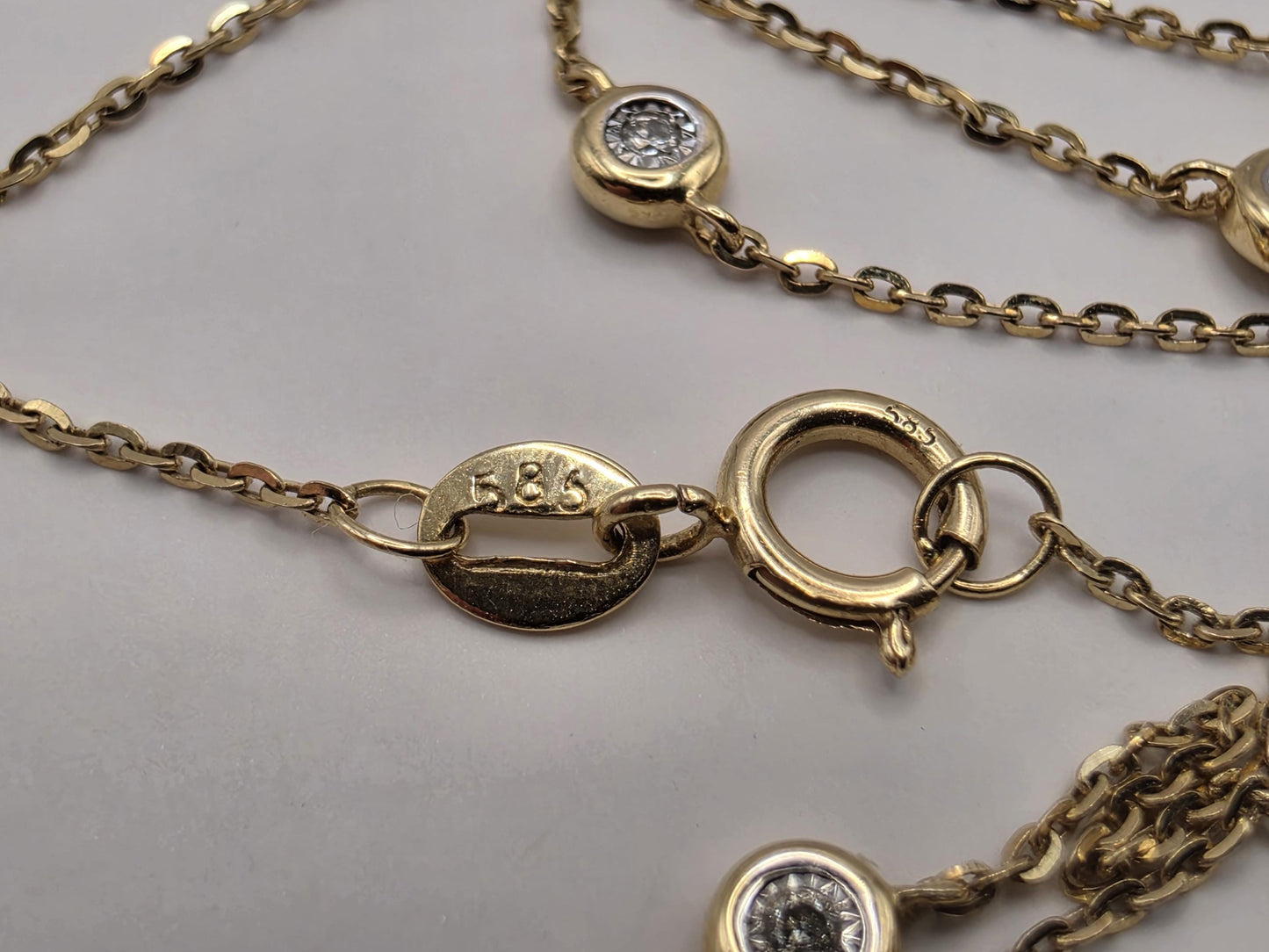 14K Yellow Gold Natural Diamond Station Necklace 18 Inch 2.4g Solid Gold Fine Jewelry Gift for Her