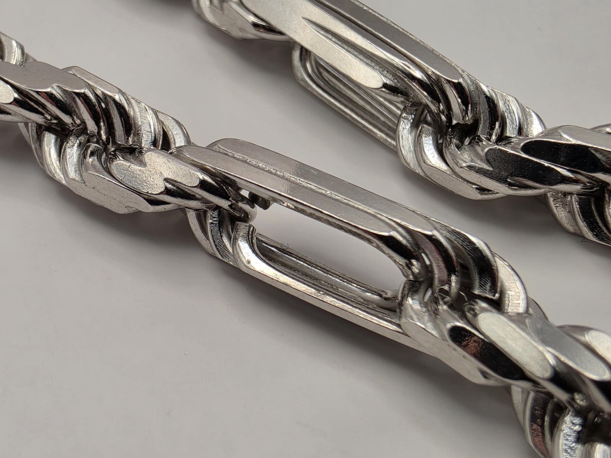 Heavy Sterling Silver Byzantine Bar Link Chain Necklace 24 Inch 7.4mm 96.2 Grams Mens Unisex Statement Jewelry