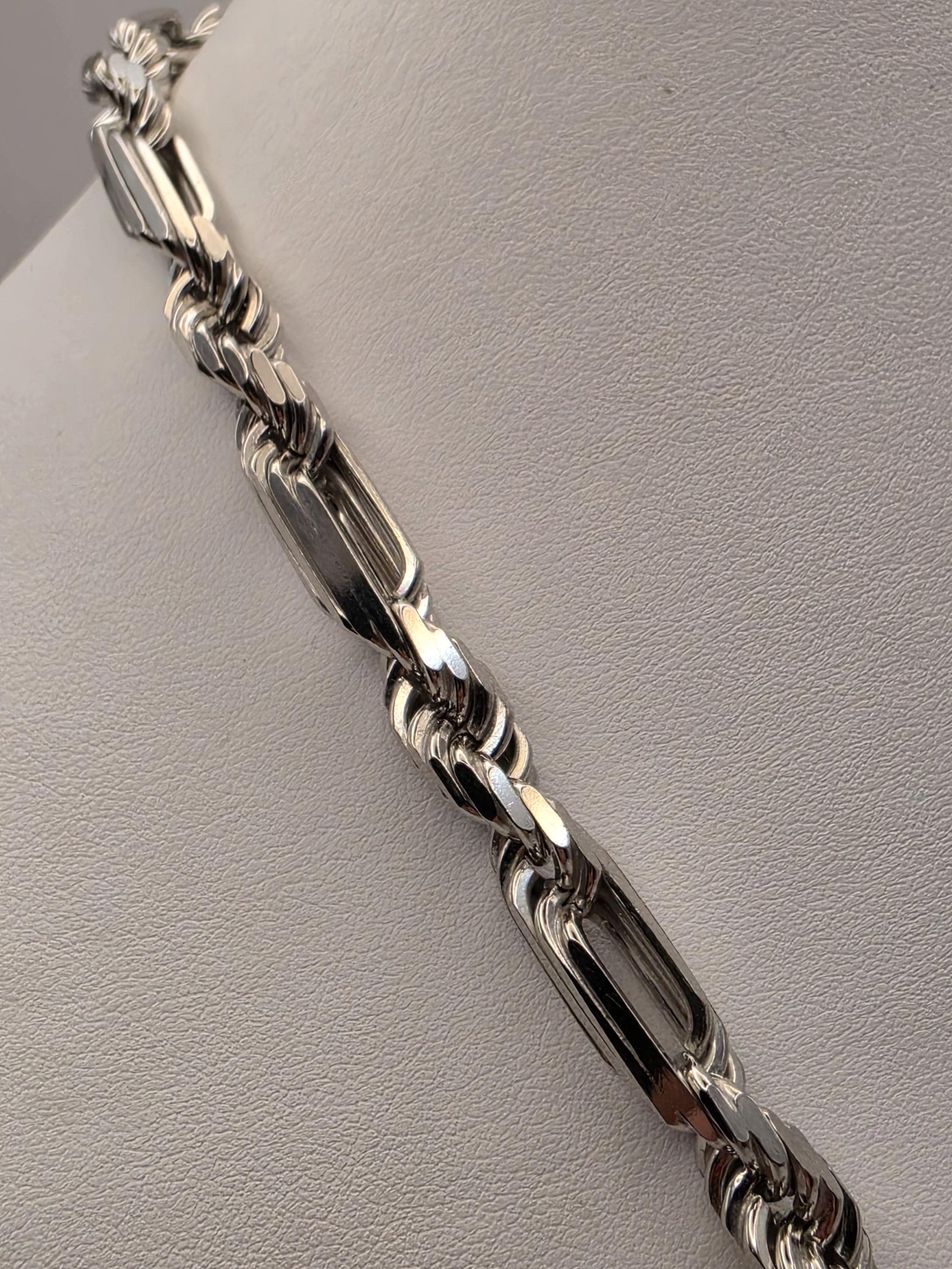 Heavy Sterling Silver Byzantine Bar Link Chain Necklace 24 Inch 7.4mm 96.2 Grams Mens Unisex Statement Jewelry