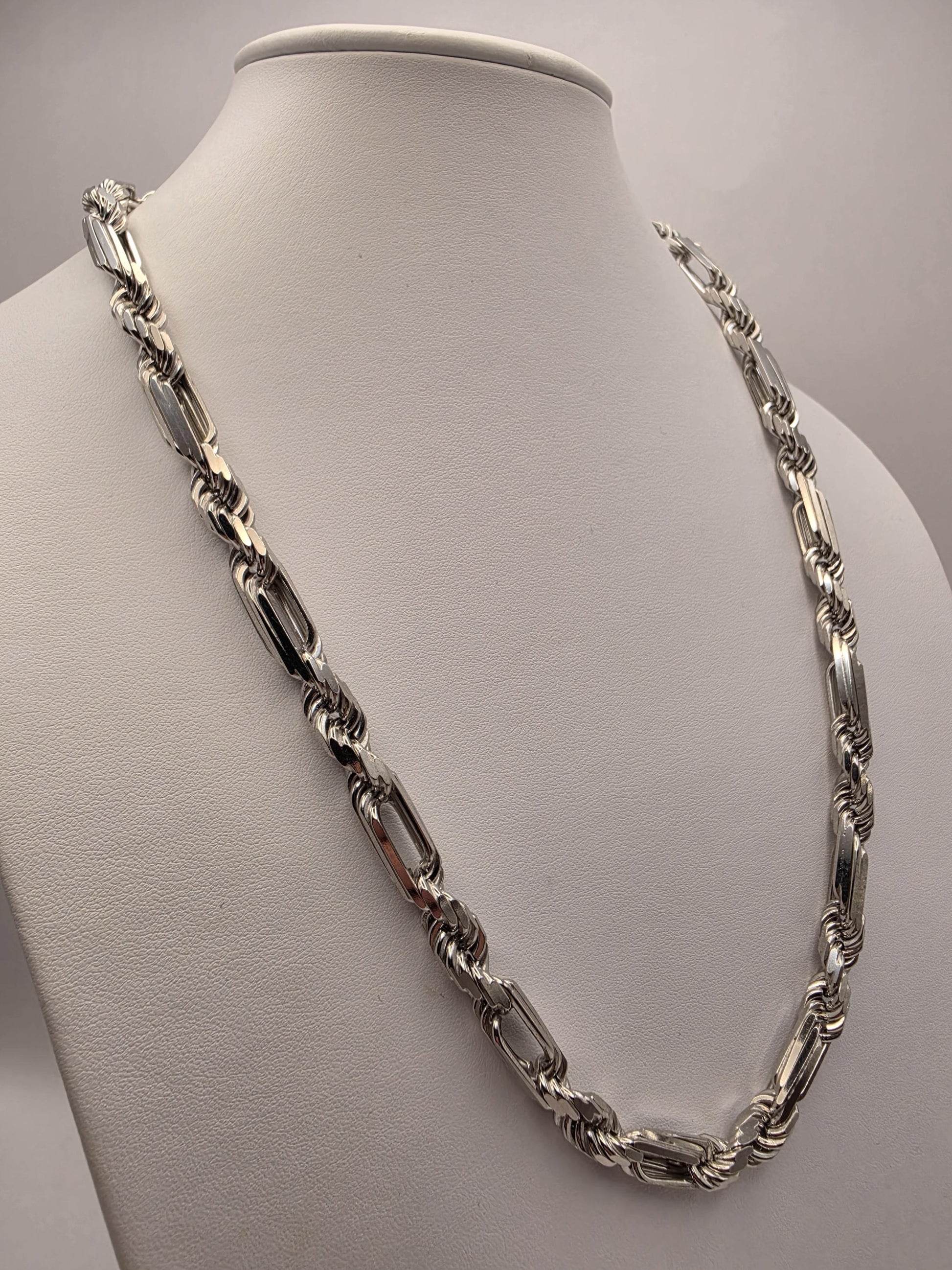Heavy Sterling Silver Byzantine Bar Link Chain Necklace 24 Inch 7.4mm 96.2 Grams Mens Unisex Statement Jewelry