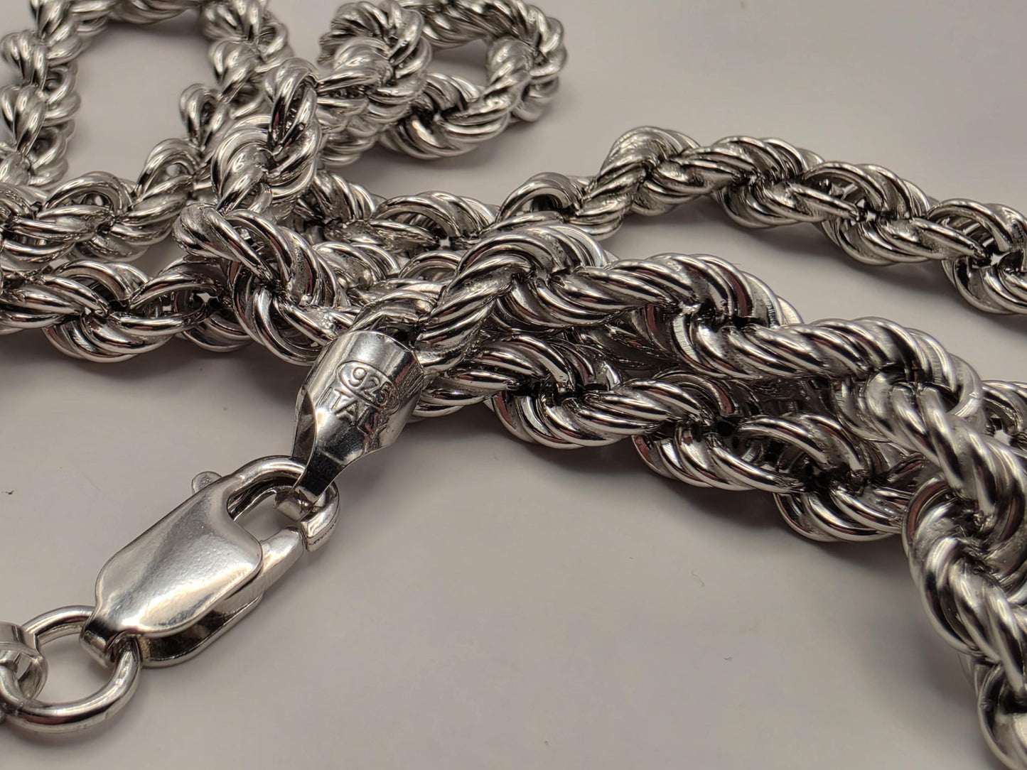 Sterling Silver Rope Chain Necklace 26 Inch 5.3mm 22.8 Grams Long Twisted Mens Unisex Jewelry