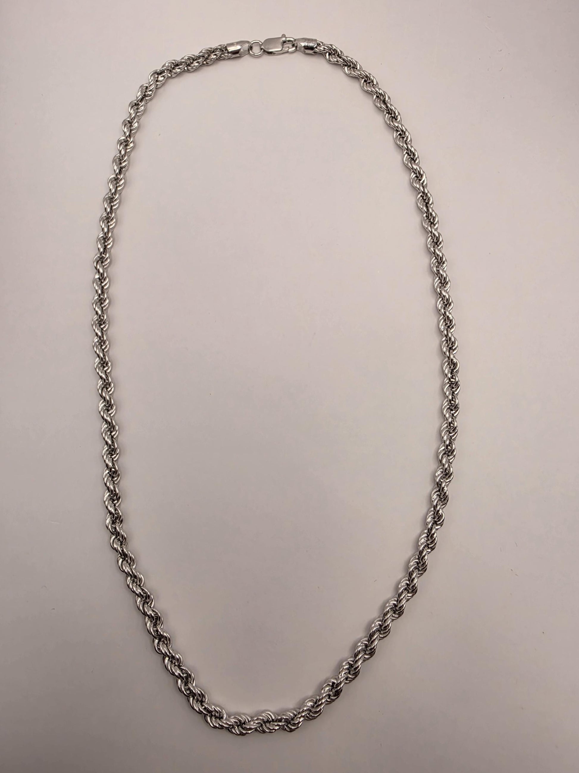 Sterling Silver Rope Chain Necklace 22 Inch 5.3mm 20.3 Grams Twisted Mens Unisex Jewelry
