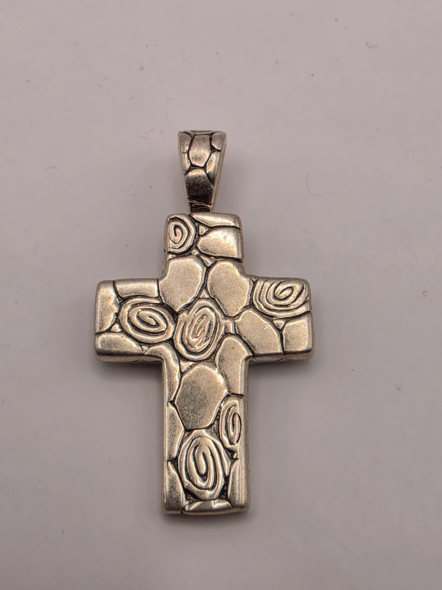 Sterling Silver Textured Spiral Cross Pendant 1.06 Inch 5.4 Grams Artisan Christian Jewelry