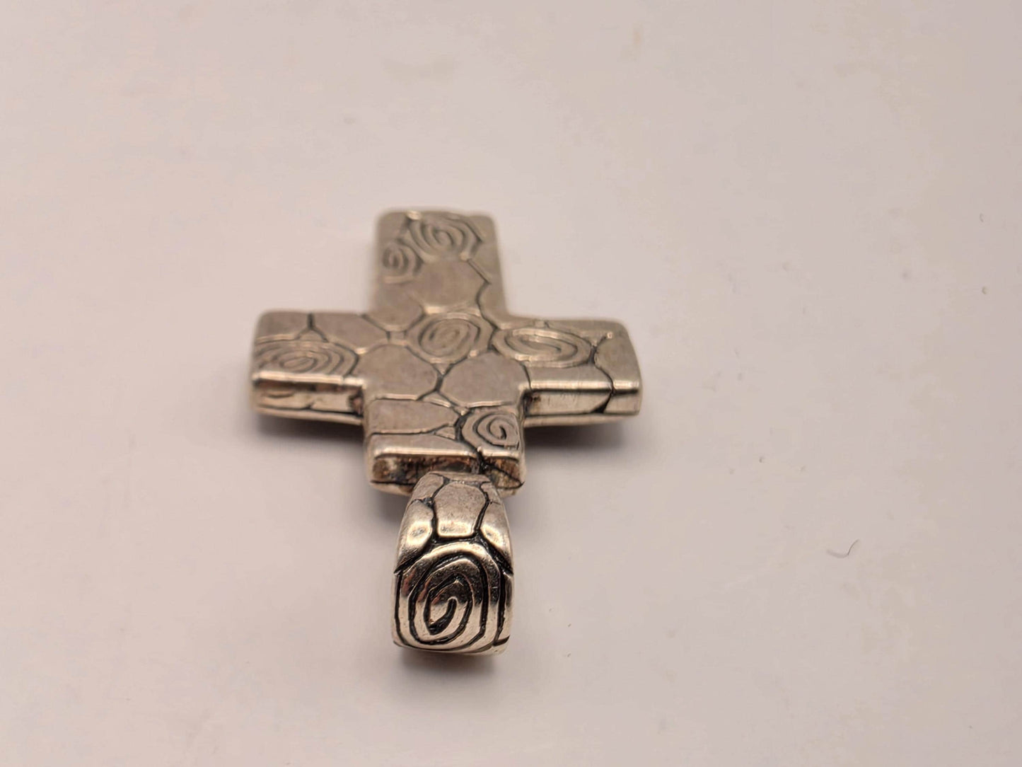Sterling Silver Textured Spiral Cross Pendant 1.06 Inch 5.4 Grams Artisan Christian Jewelry