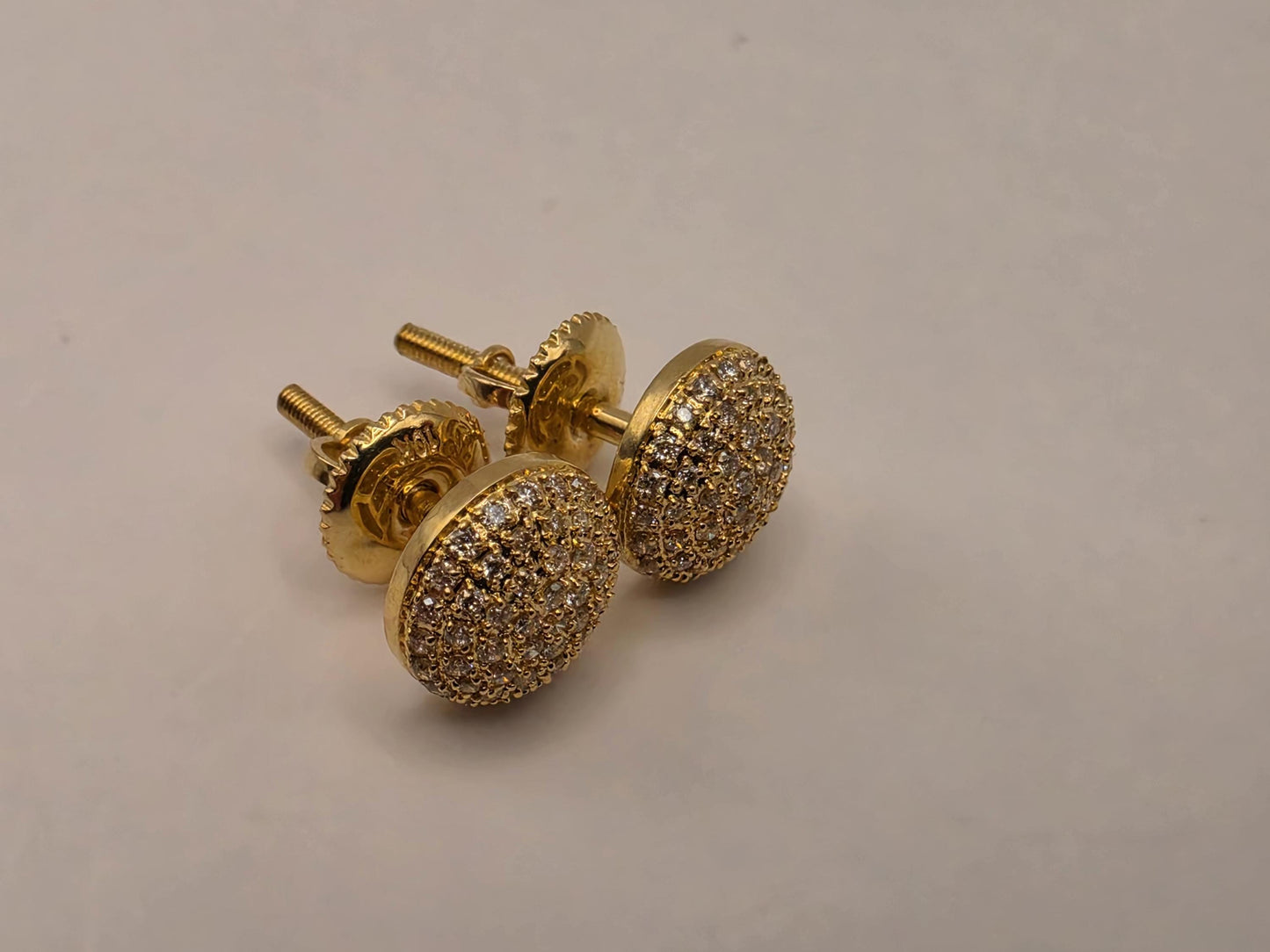 10K Yellow Gold Diamond Dome Stud Earrings 8mm Pave Screw Back Fine Jewelry