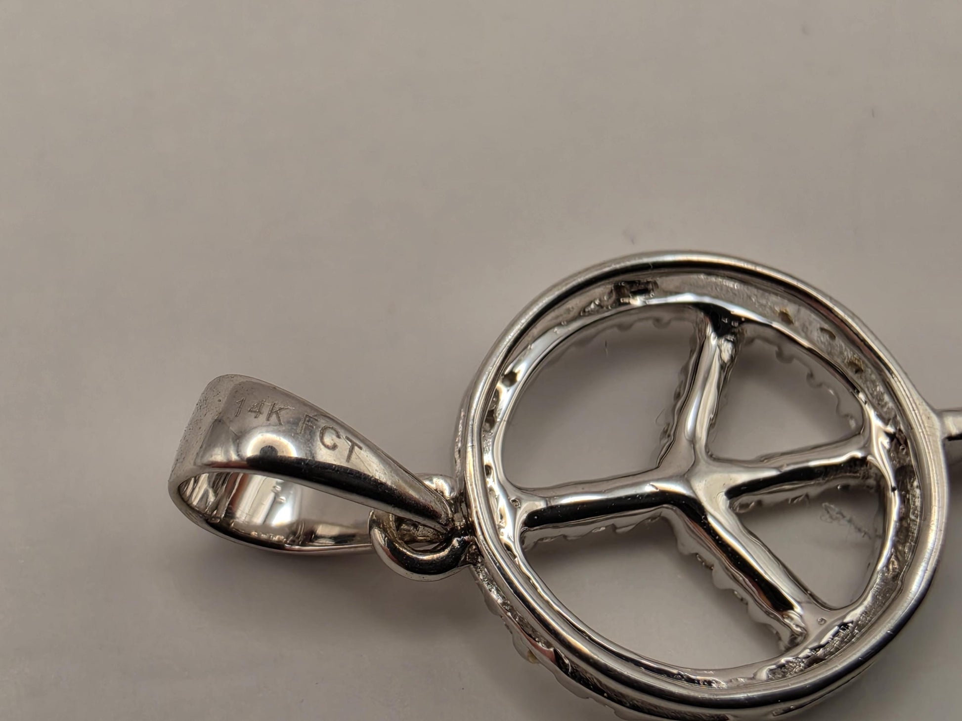14K White Gold Diamond Peace Sign Key Pendant 25.4mm Fine Jewelry Charm