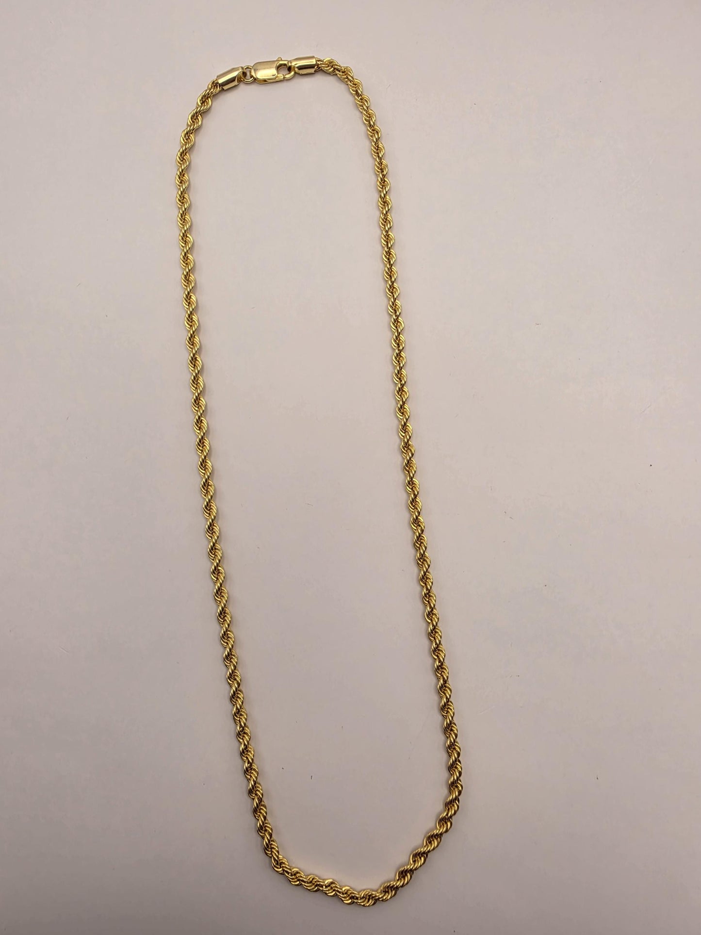 Gold Plated Sterling Silver Rope Chain Necklace 18 Inch 3.2mm 6.5 Grams Unisex Jewelry