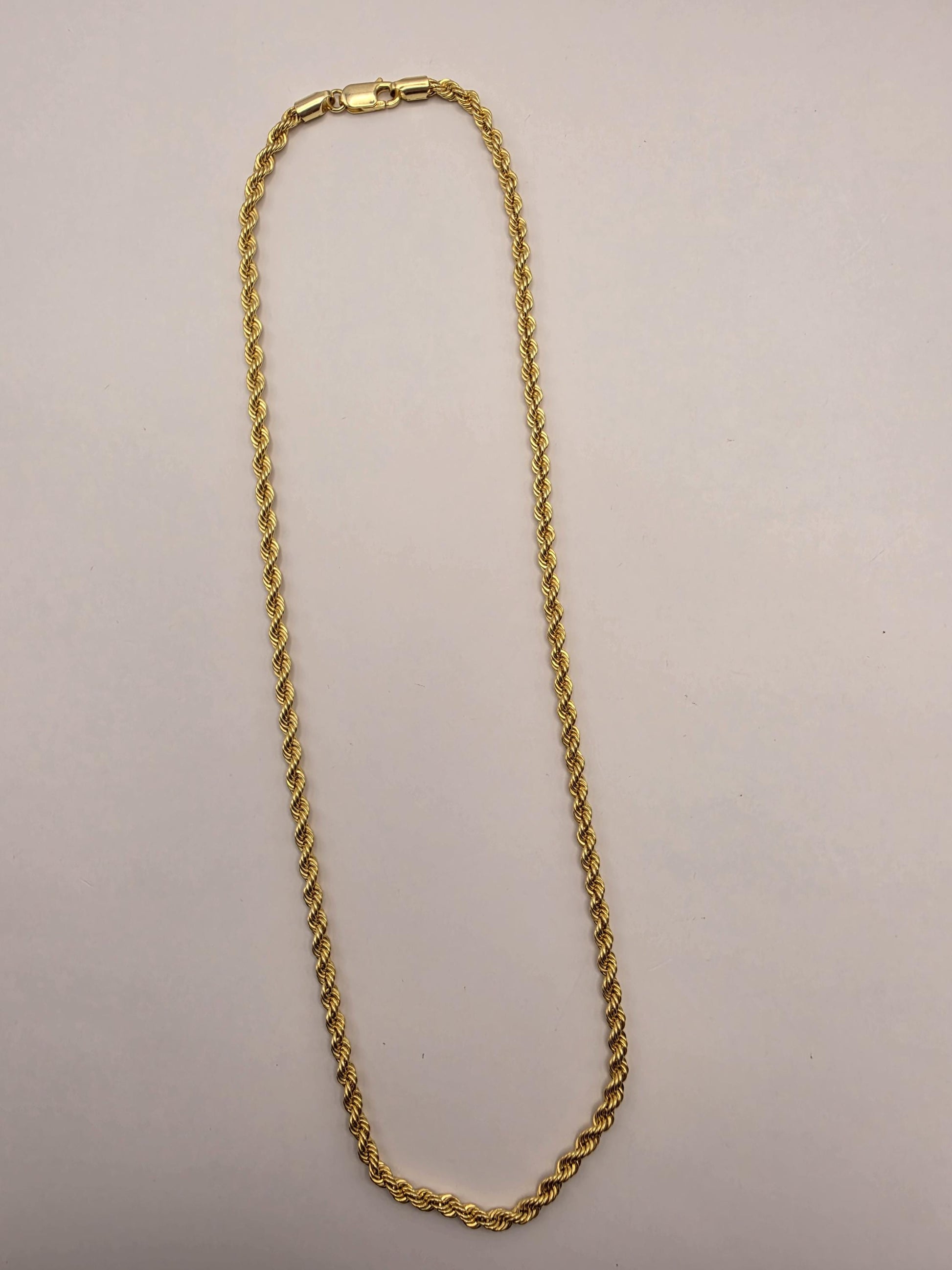 Gold Plated Sterling Silver Rope Chain Necklace 18 Inch 3.2mm 6.5 Grams Unisex Jewelry