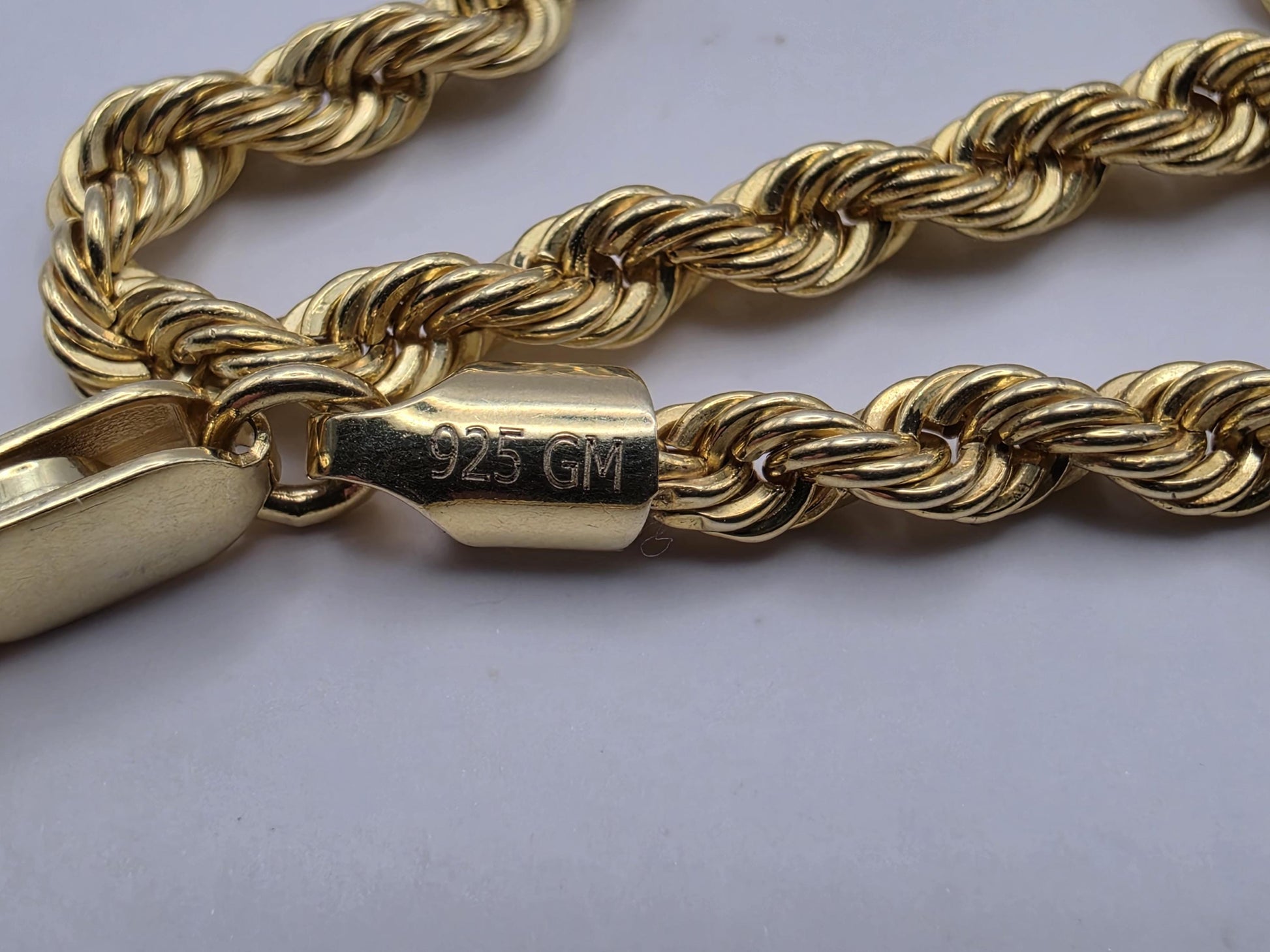 Gold Plated Sterling Silver Rope Chain Necklace 18 Inch 3.2mm 6.5 Grams Unisex Jewelry
