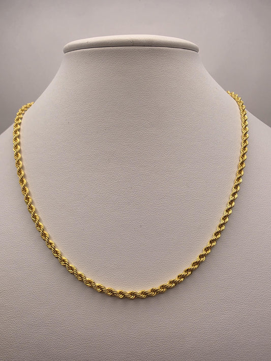 Gold Plated Sterling Silver Rope Chain Necklace 18 Inch 3.2mm 6.5 Grams Unisex Jewelry