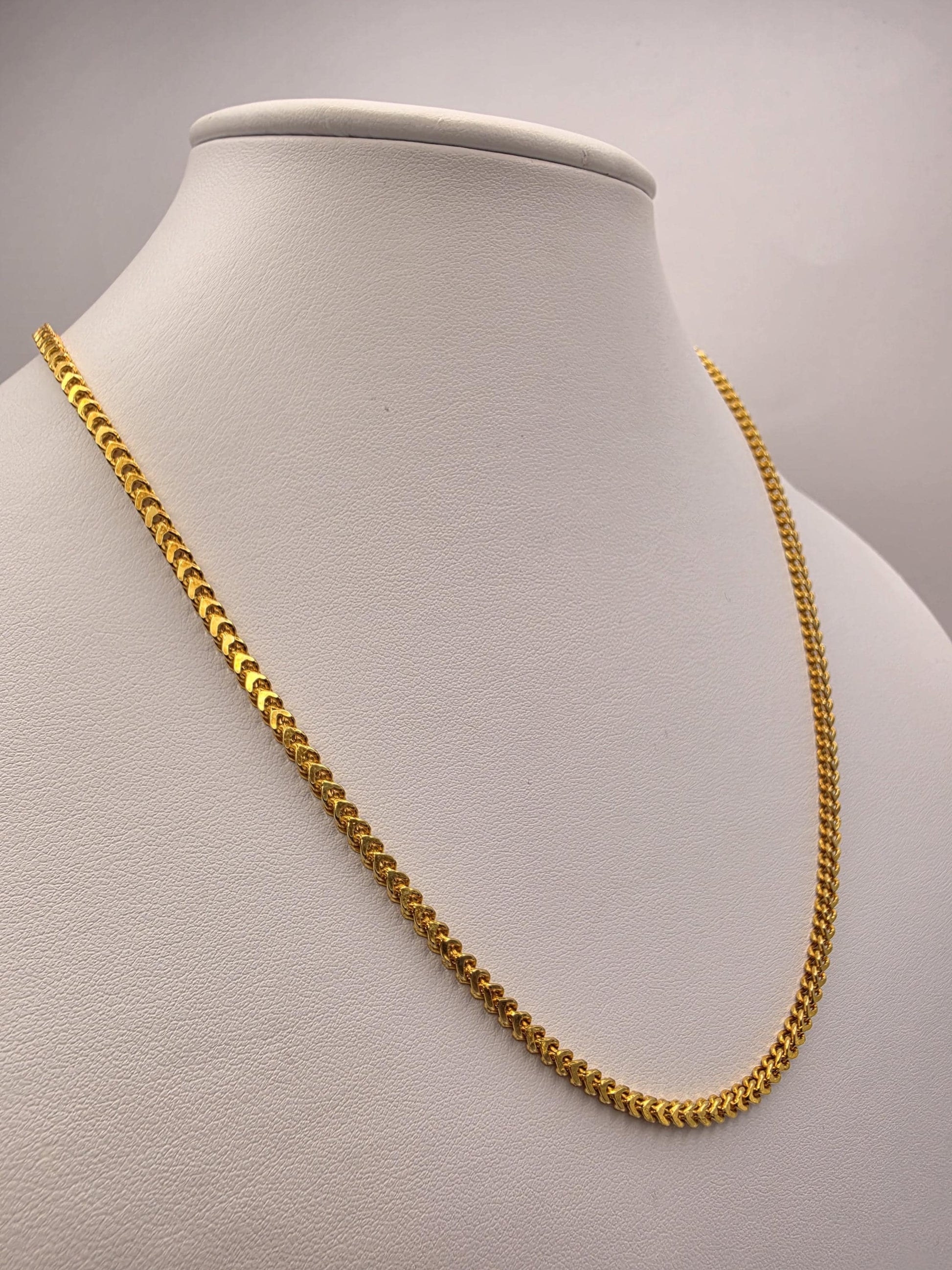 Gold Plated Sterling Silver Franco Chain Necklace 20 Inch 2.88mm 9.4 Grams Unisex Jewelry