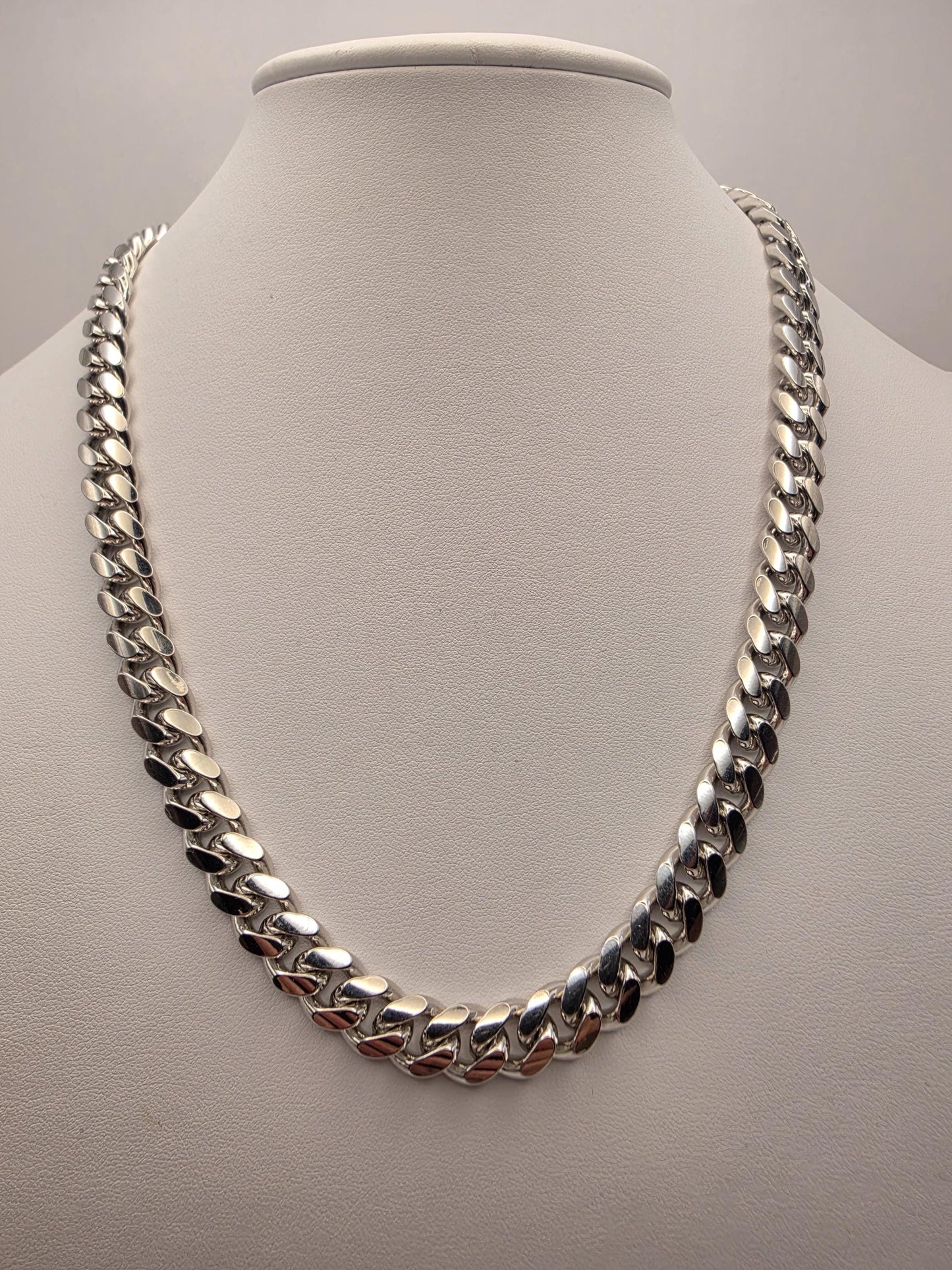 Heavy Sterling Silver Cuban Link Chain 20 Inch 9.63mm Mens 104.2 Grams Solid Curb Necklace Box Clasp Statement Jewelry