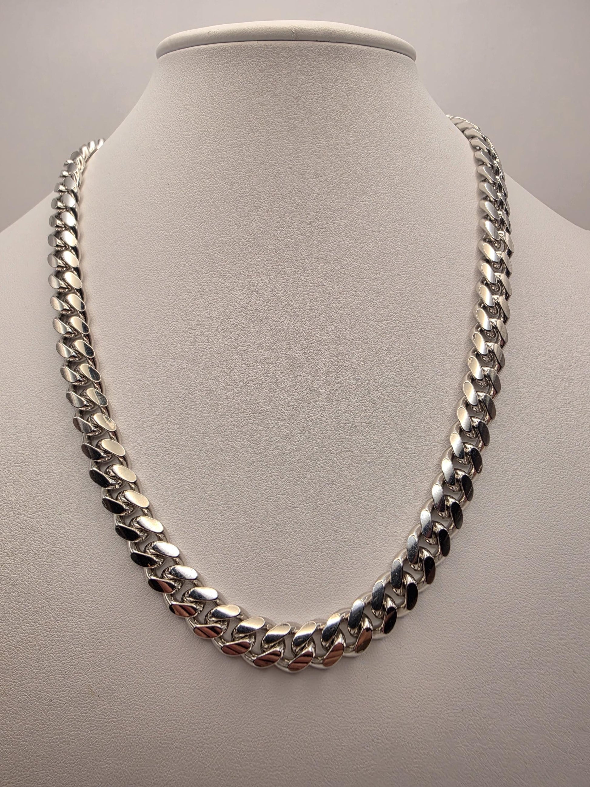 Heavy Sterling Silver Cuban Link Chain 20 Inch 9.63mm Mens 104.2 Grams Solid Curb Necklace Box Clasp Statement Jewelry