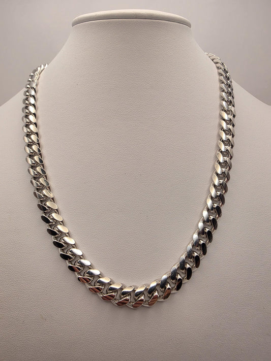 Heavy Sterling Silver Cuban Link Chain 20 Inch 9.63mm Mens 104.2 Grams Solid Curb Necklace Box Clasp Statement Jewelry
