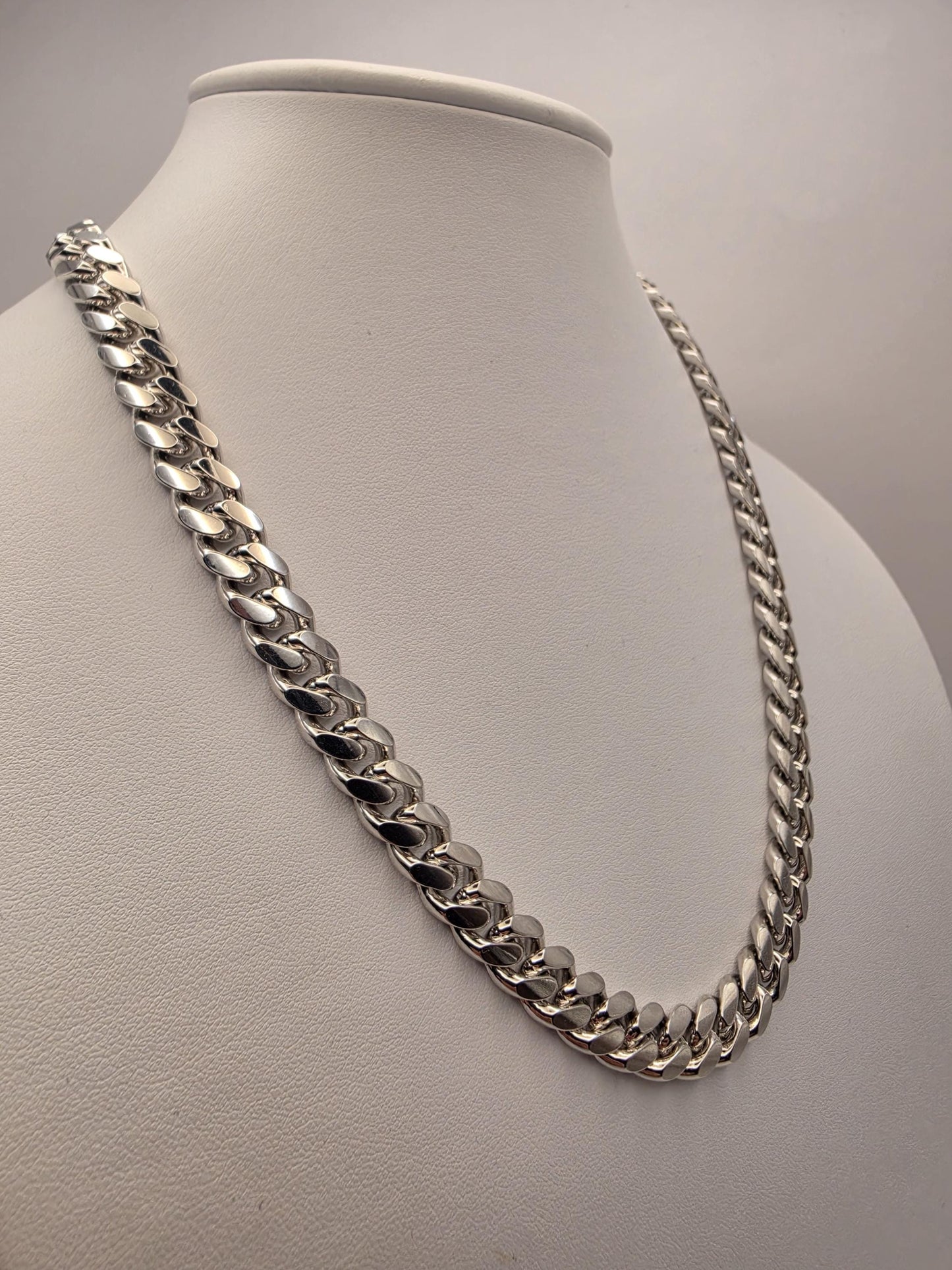 Heavy Sterling Silver Cuban Link Chain 20 Inch 9.63mm Mens 104.2 Grams Solid Curb Necklace Box Clasp Statement Jewelry