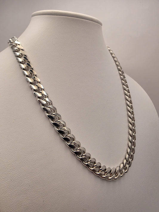 Heavy Sterling Silver Cuban Link Chain 20 Inch 9.63mm Mens 104.2 Grams Solid Curb Necklace Box Clasp Statement Jewelry