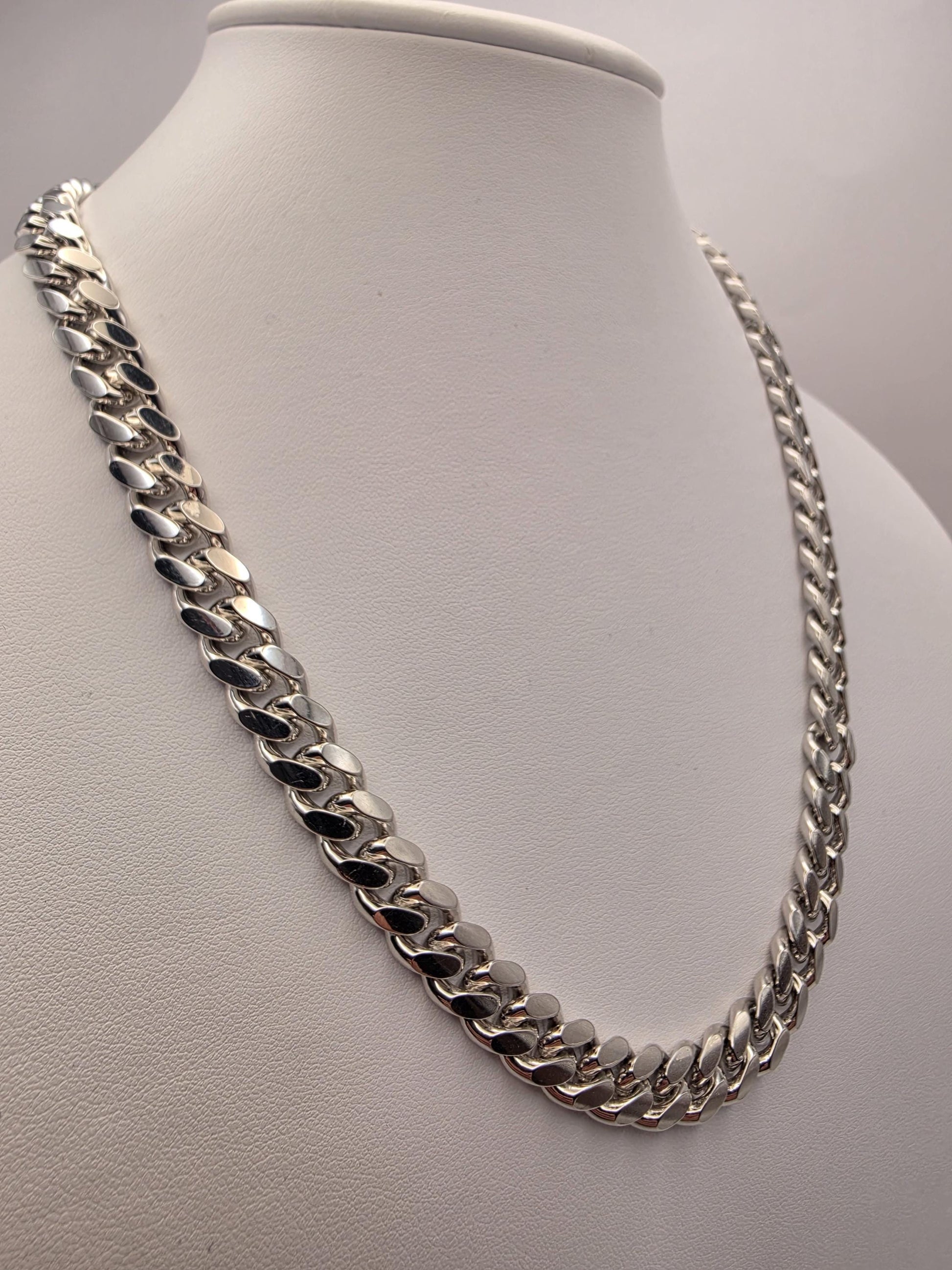 Heavy Sterling Silver Cuban Link Chain 20 Inch 9.43mm Mens 105.6 Grams Solid Curb Necklace Box Clasp Statement Jewelry