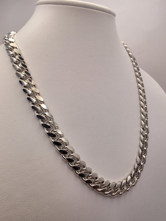 Heavy Sterling Silver Cuban Link Chain 20 Inch 9.43mm Mens 105.6 Grams Solid Curb Necklace Box Clasp Statement Jewelry