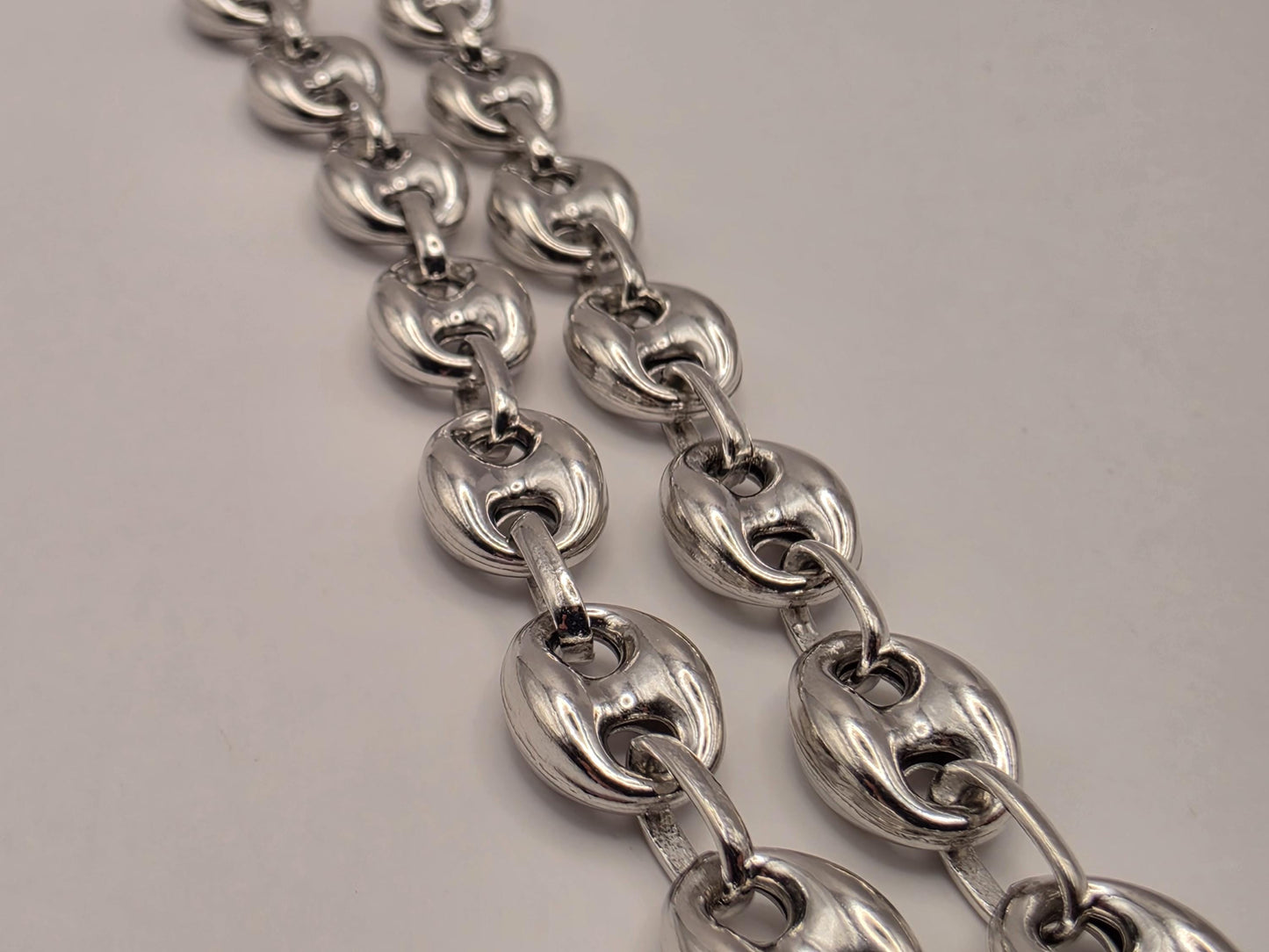 Sterling Silver Mariner Chain Necklace 22 Inch 8mm Coffee Bean Link 28.6 Grams Nautical Unisex Statement Jewelry Gift