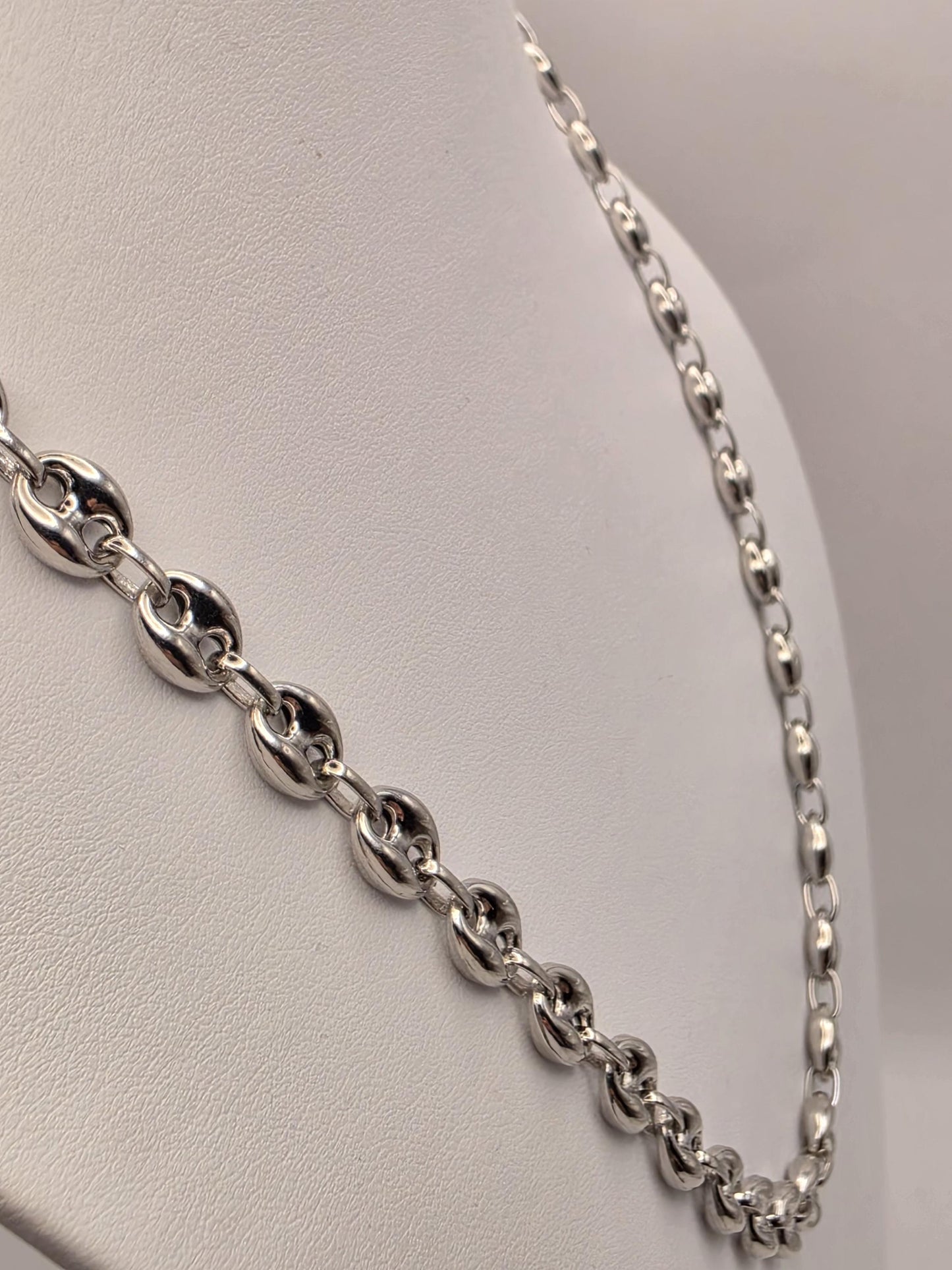 Sterling Silver Mariner Chain Necklace 22 Inch 8mm Coffee Bean Link 28.6 Grams Nautical Unisex Statement Jewelry Gift