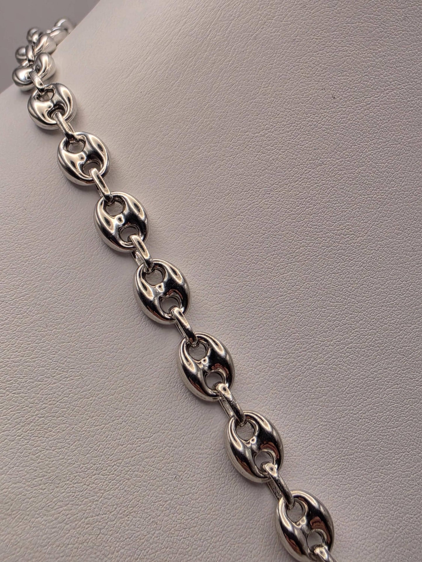 Sterling Silver Mariner Chain Necklace 22 Inch 8mm Coffee Bean Link 28.6 Grams Nautical Unisex Statement Jewelry Gift