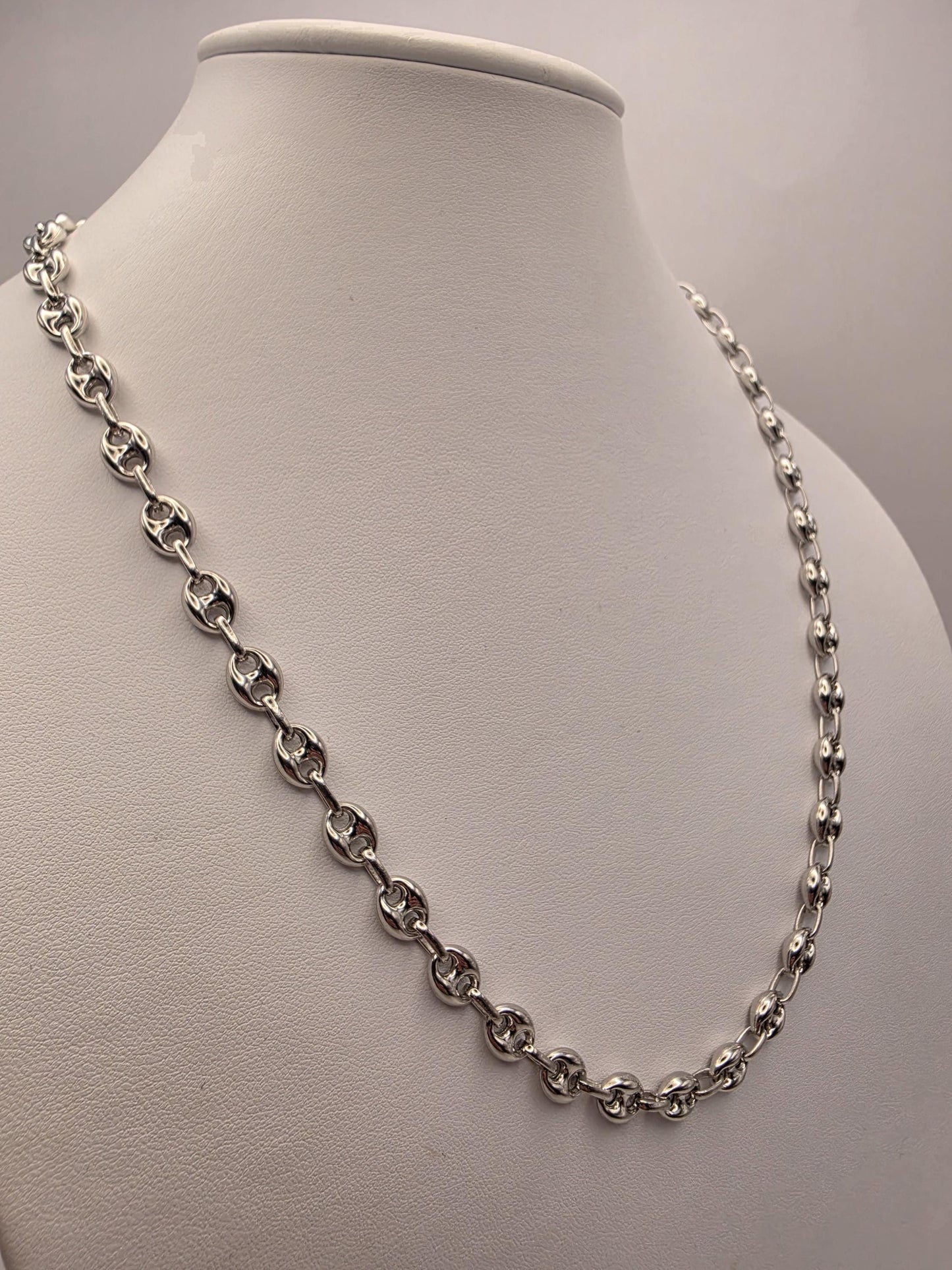Sterling Silver Mariner Chain Necklace 22 Inch 7mm Coffee Bean Link 25.7 Grams Nautical Unisex Jewelry Gift for Him