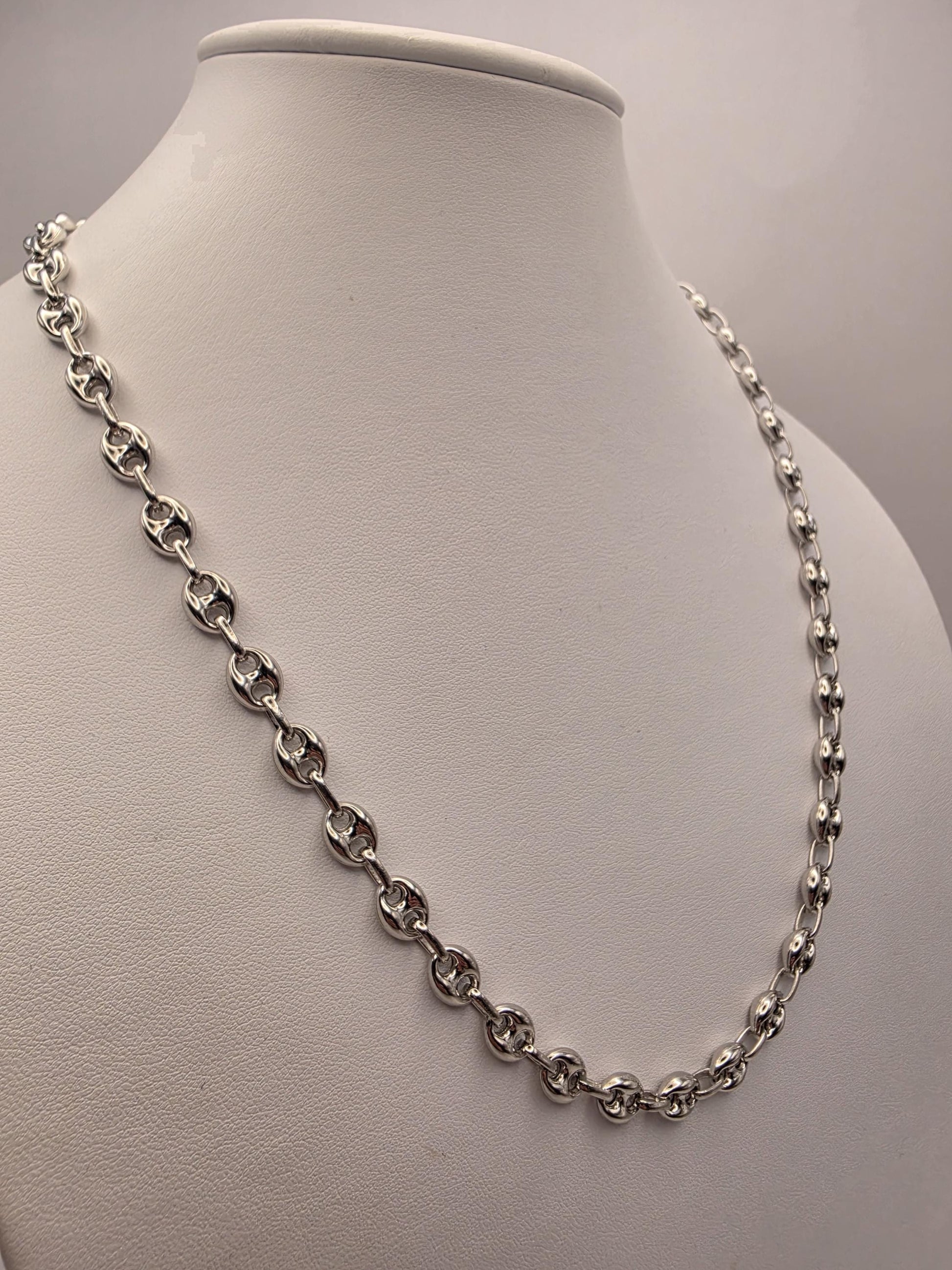 Sterling Silver Mariner Chain Necklace 22 Inch 7mm Coffee Bean Link 25.7 Grams Nautical Unisex Jewelry Gift for Him