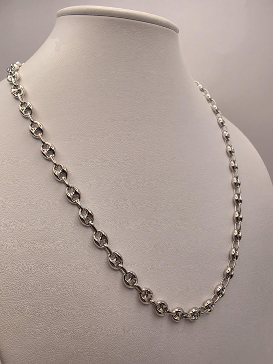 Sterling Silver Mariner Chain Necklace 22 Inch 7mm Coffee Bean Link 25.7 Grams Nautical Unisex Jewelry Gift for Him