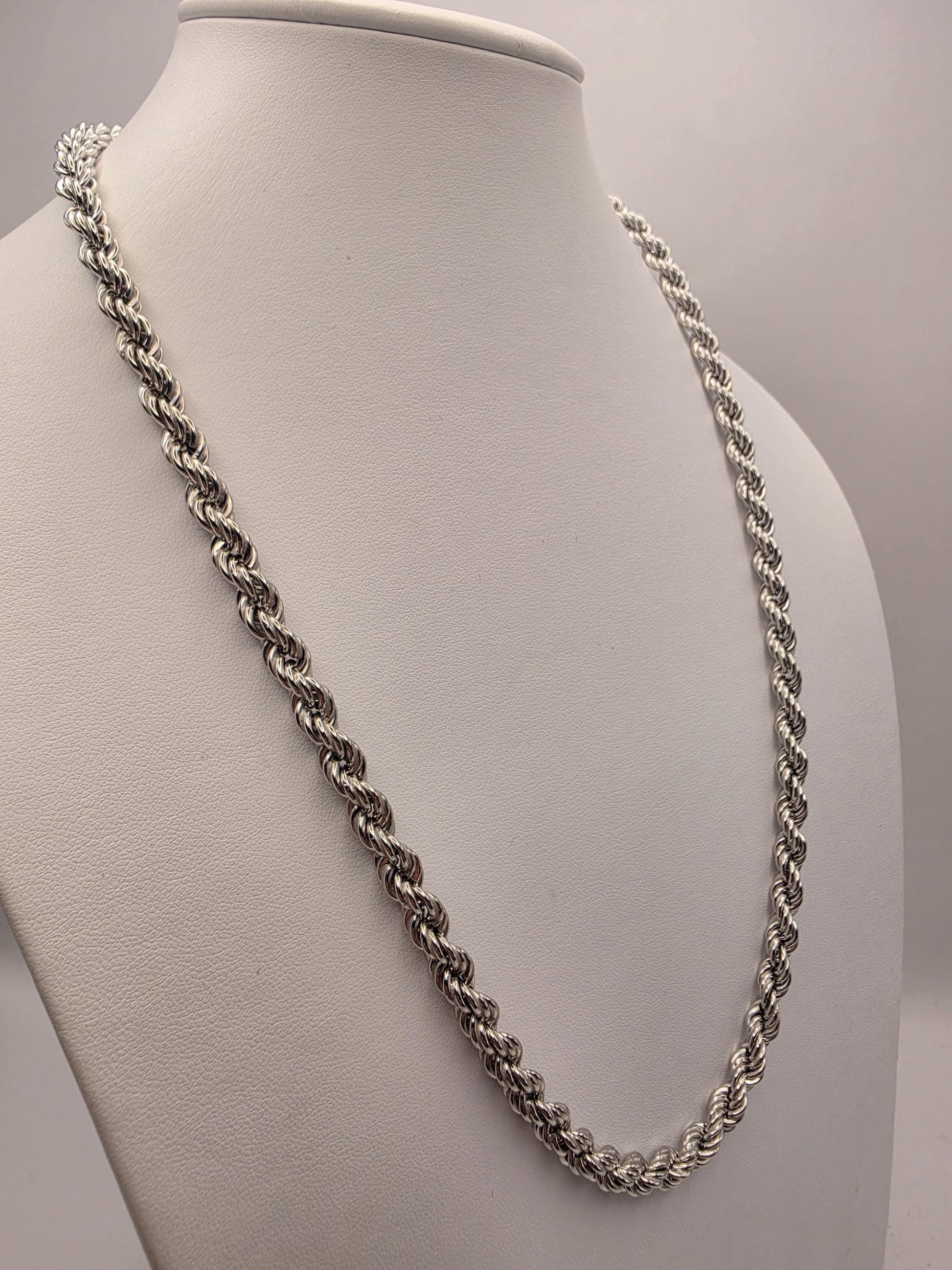 Sterling Silver Rope Chain Necklace 24 Inch 6mm 27.9 Grams Long Twisted Mens Unisex Statement Jewelry Gift for Him